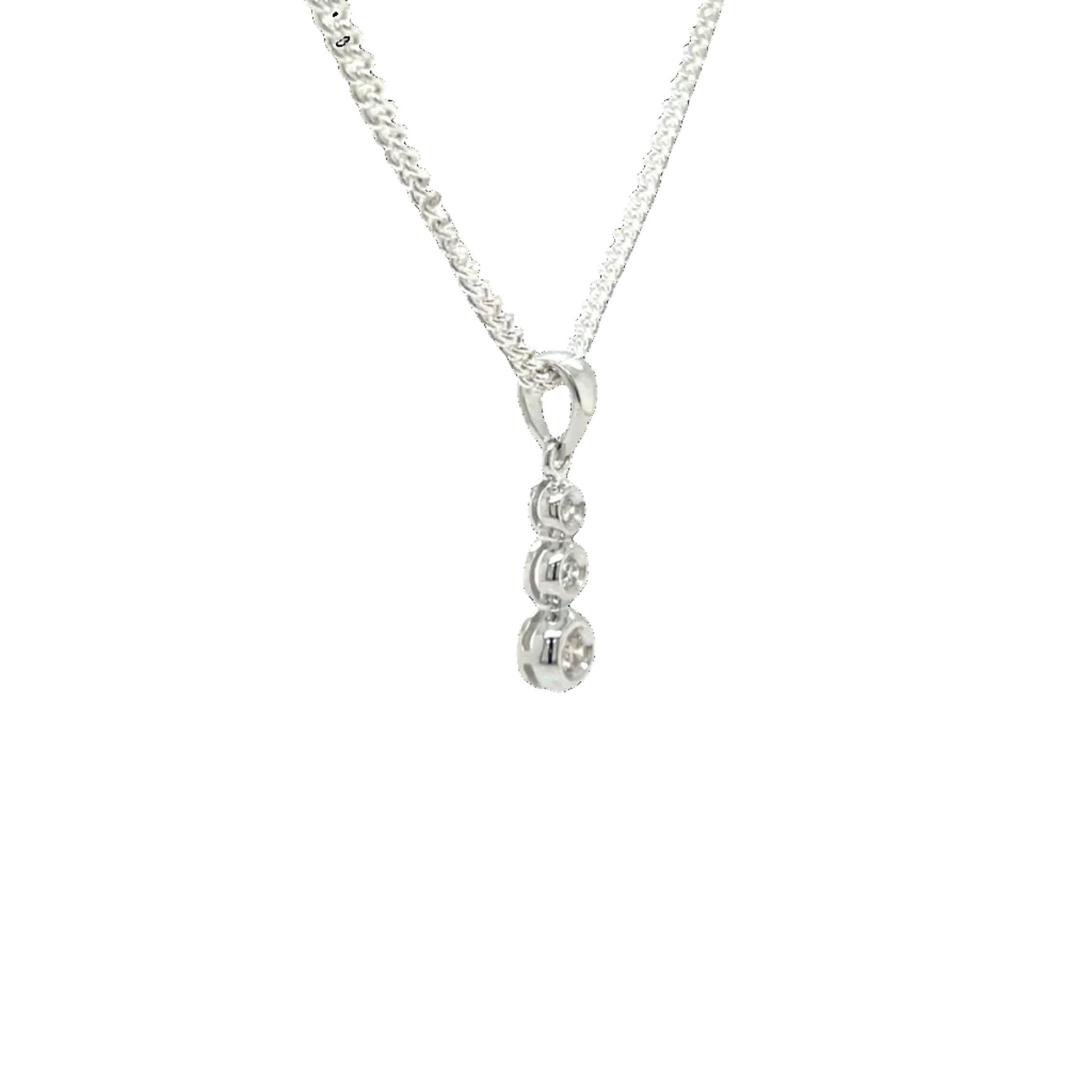 9ct White Gold Three Natural Diamond Drop Pendant