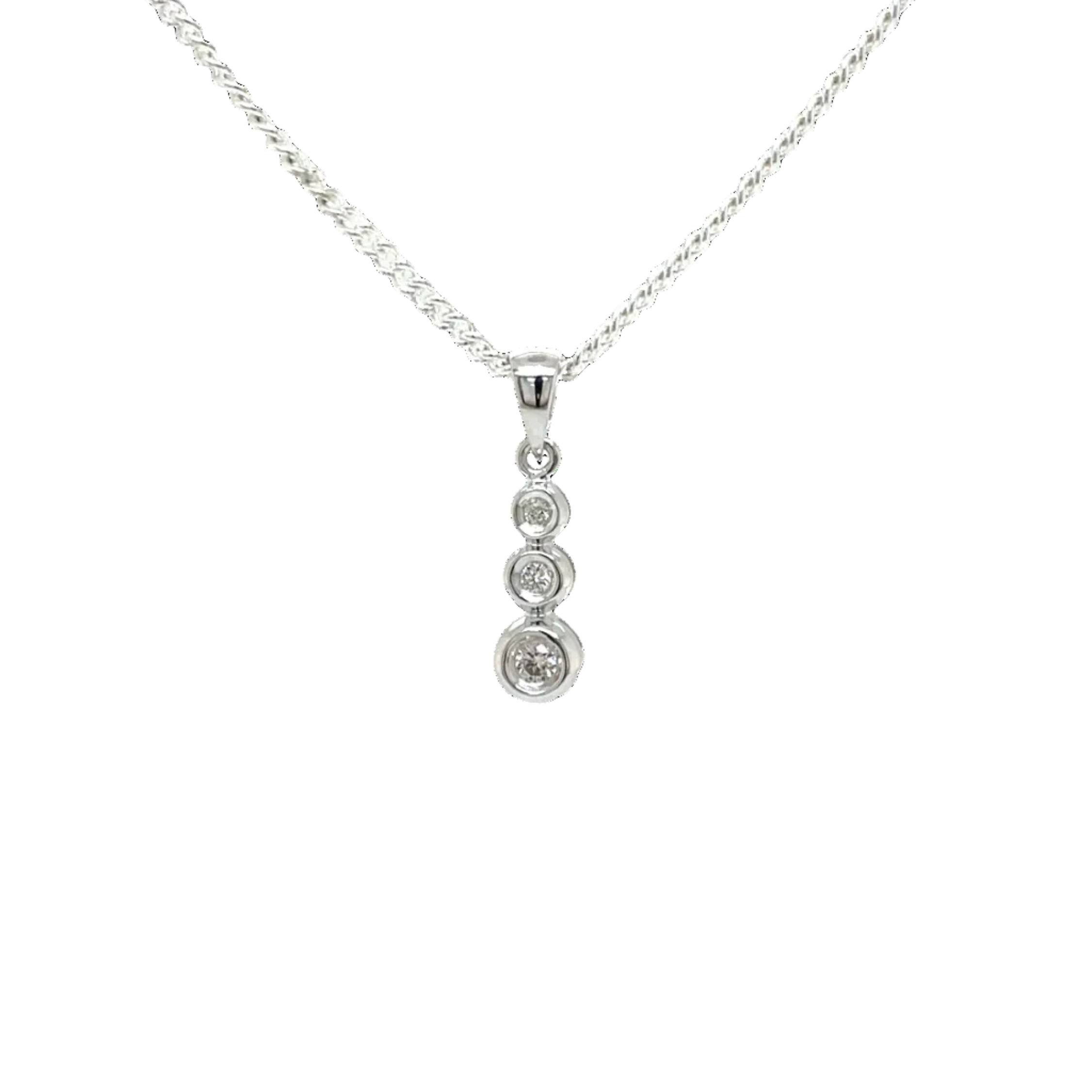 9ct White Gold Three Natural Diamond Drop Pendant