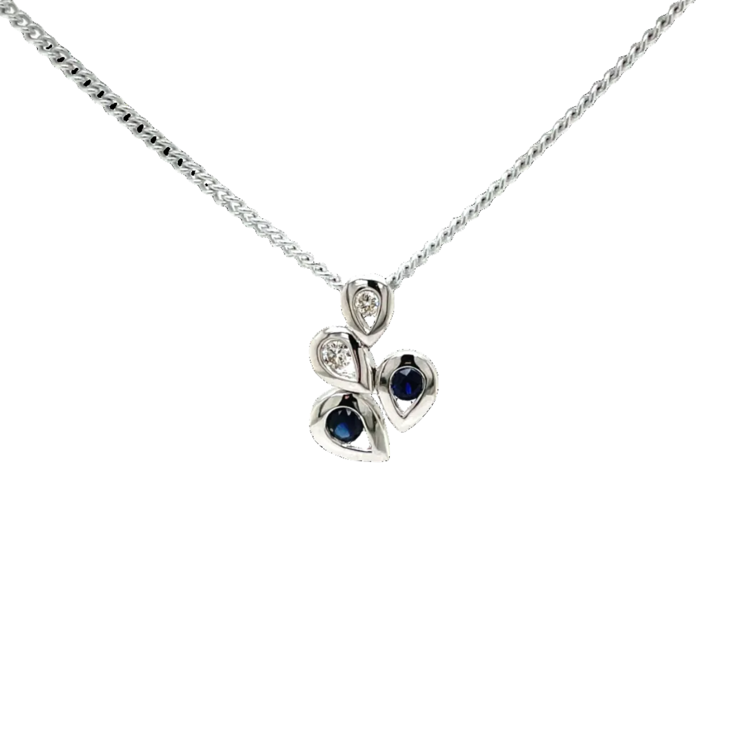 9ct White Gold Pear Shape Sapphire and Natural Diamond Pendant