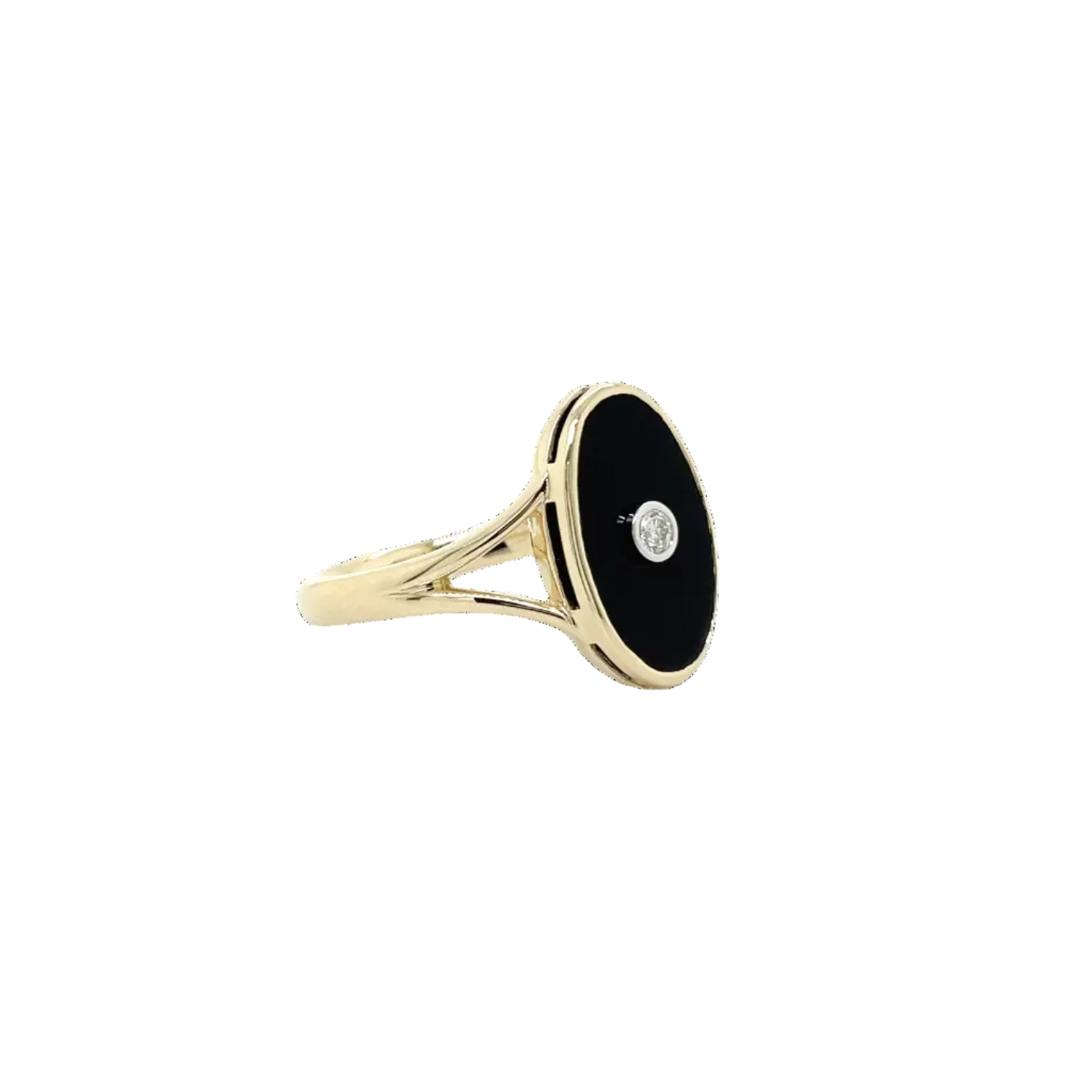 9ct Yellow Gold Oval Onyx and Natural Diamond Dress Ring
