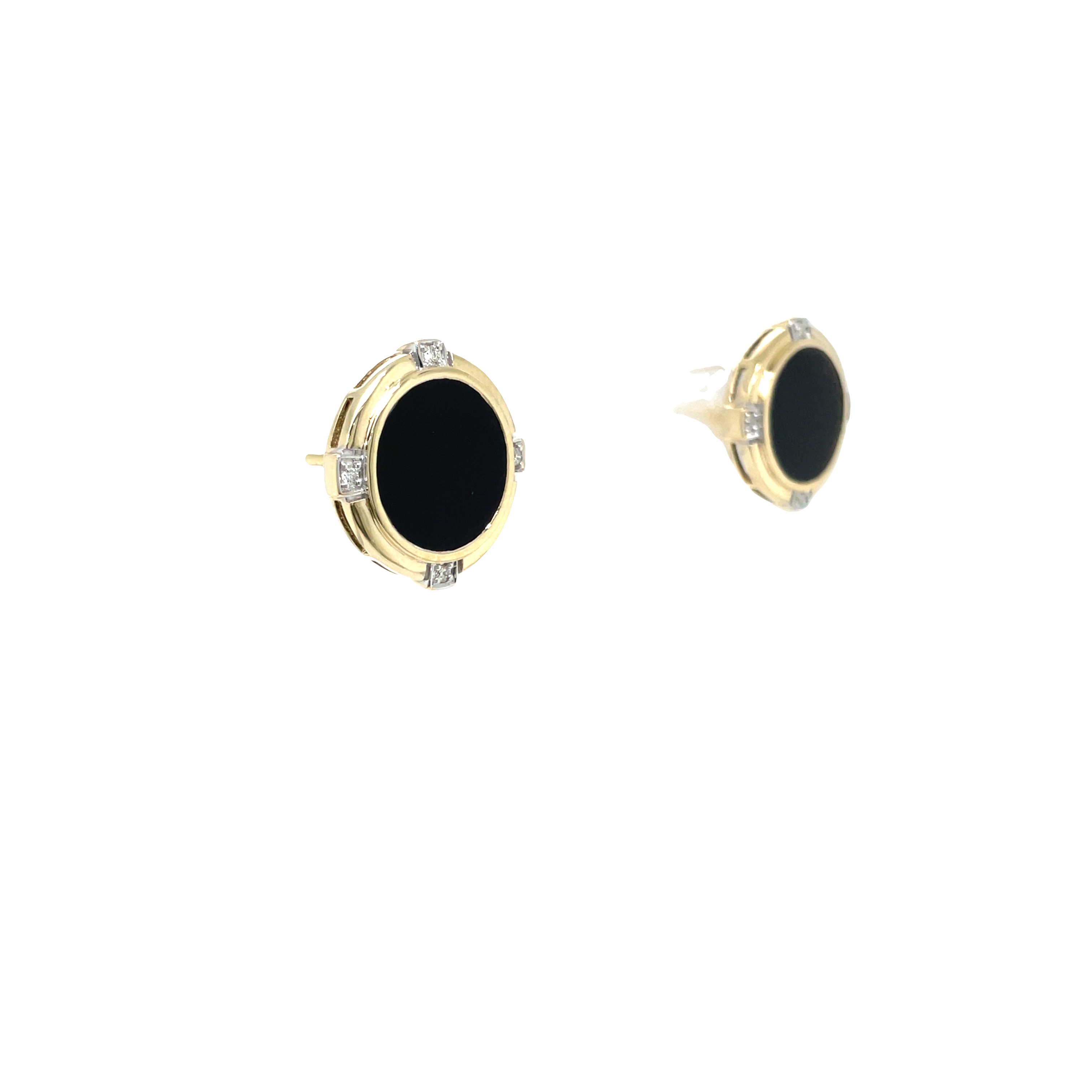 9ct Yellow Gold Onyx and Diamond Round Stud Earrings