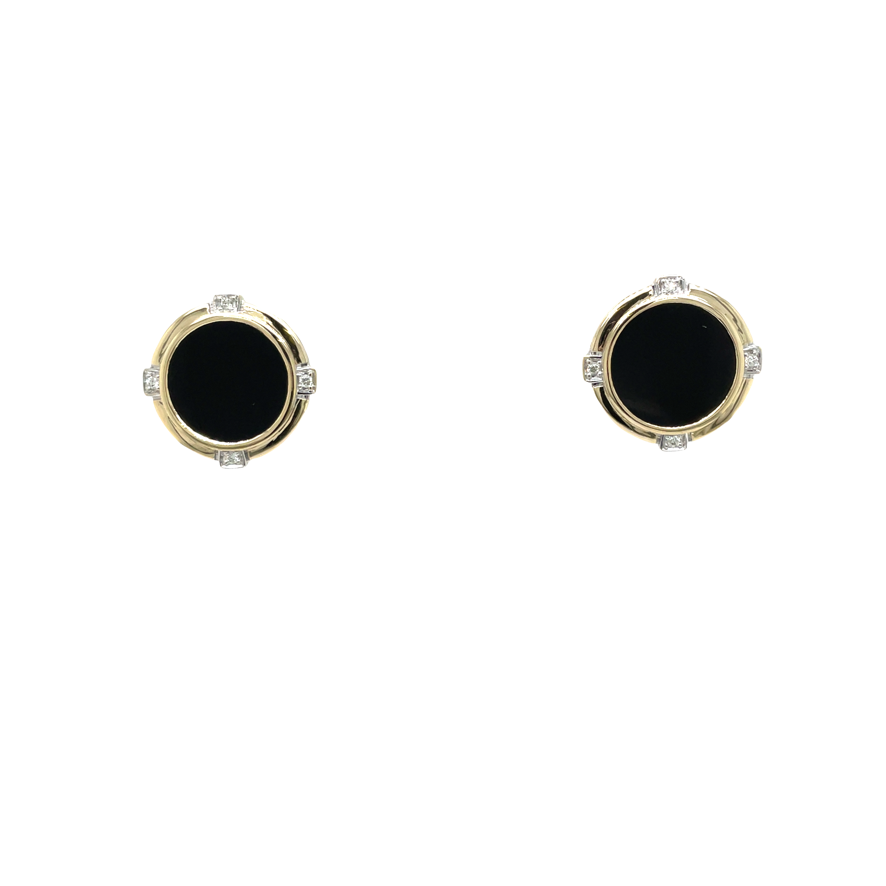 9ct Yellow Gold Onyx and Diamond Round Stud Earrings