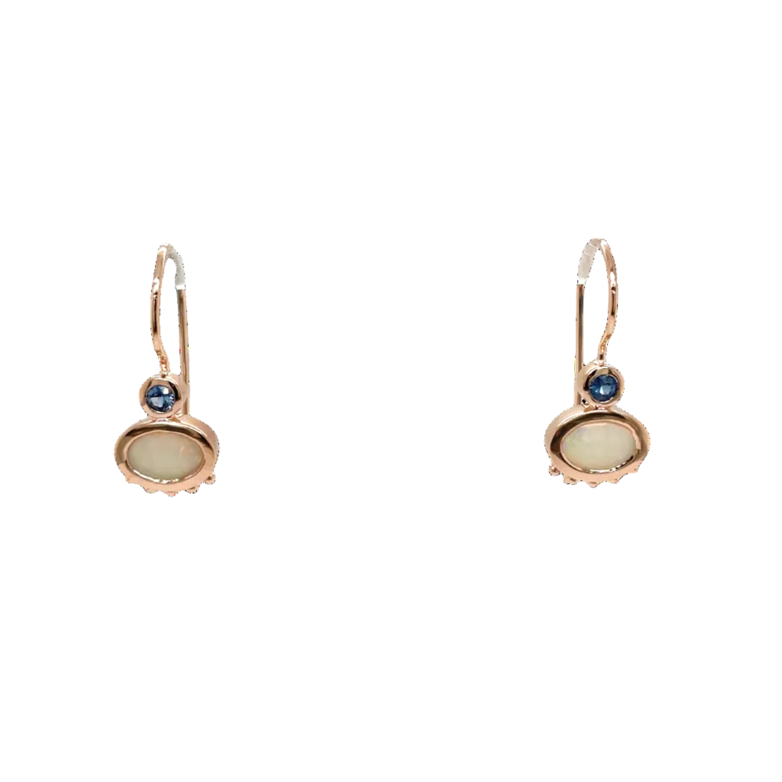 9ct Rose Gold Opal and Ceylon Sapphire Drop Earrings