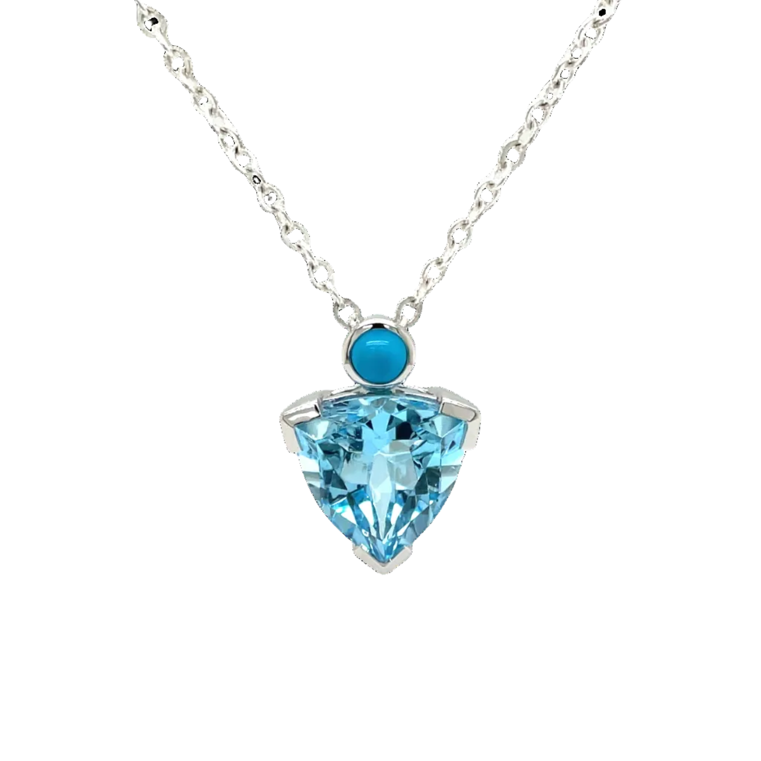 9ct White Gold Blue Topaz and Turquoise Pendant