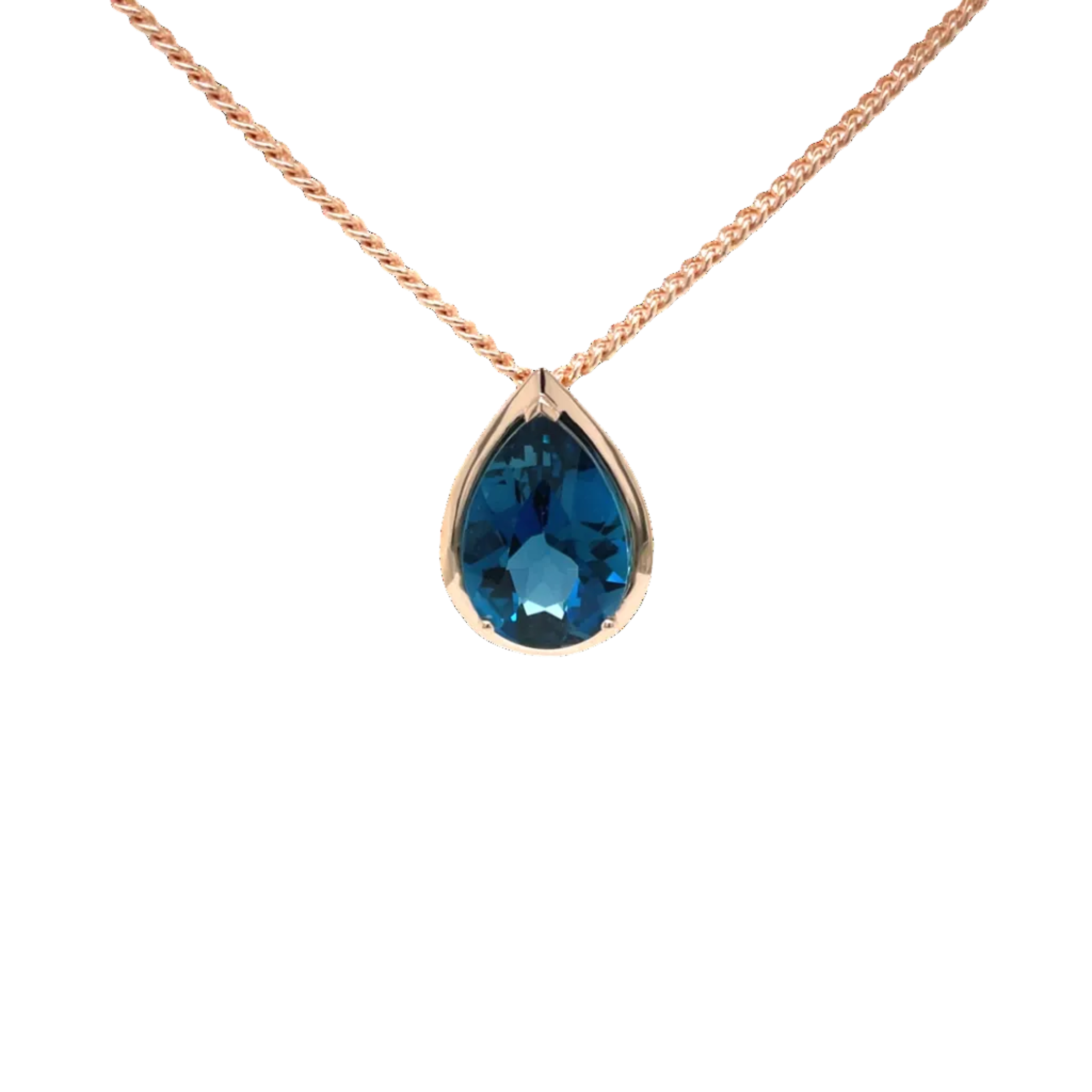 9ct Rose Gold Pear London Blue Topaz Pendant