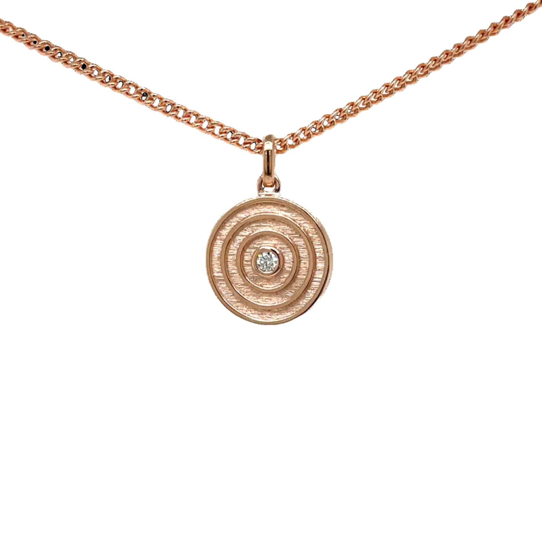 9ct Rose Gold Natural Diamond Satin Finish Circle Pendant