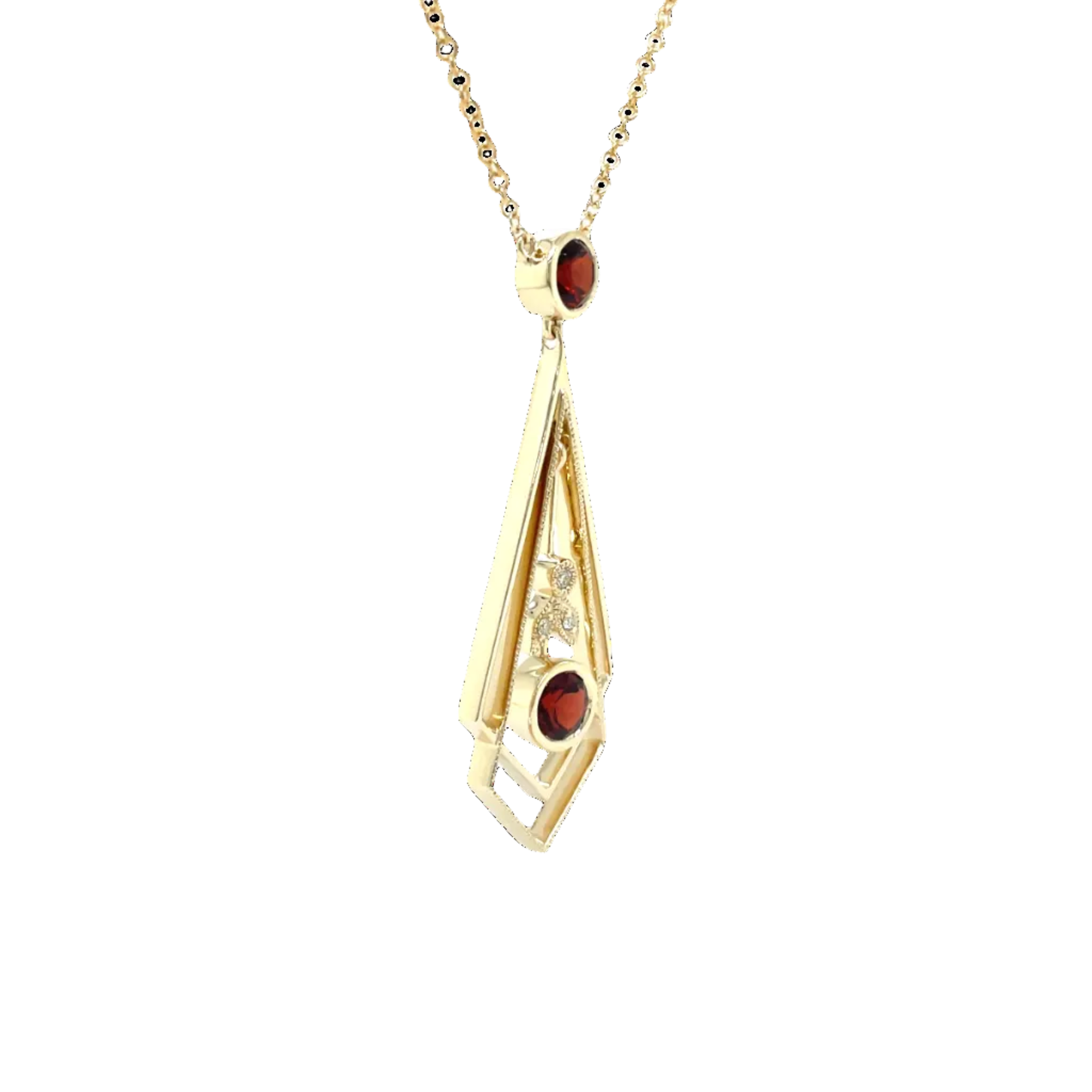 9ct Yellow Gold Garnet and Natural Diamond Art Deco Pendant