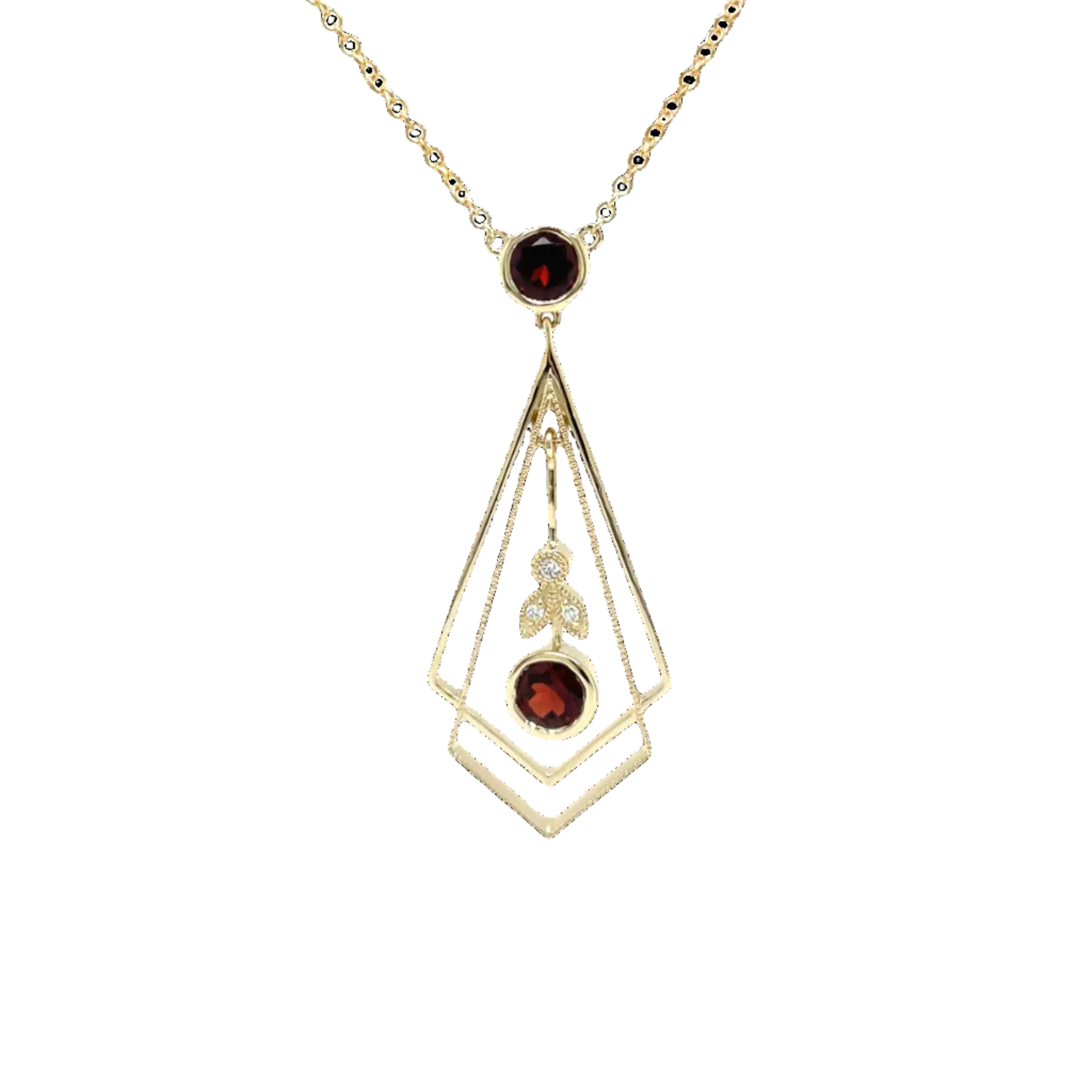 9ct Yellow Gold Garnet and Natural Diamond Art Deco Pendant