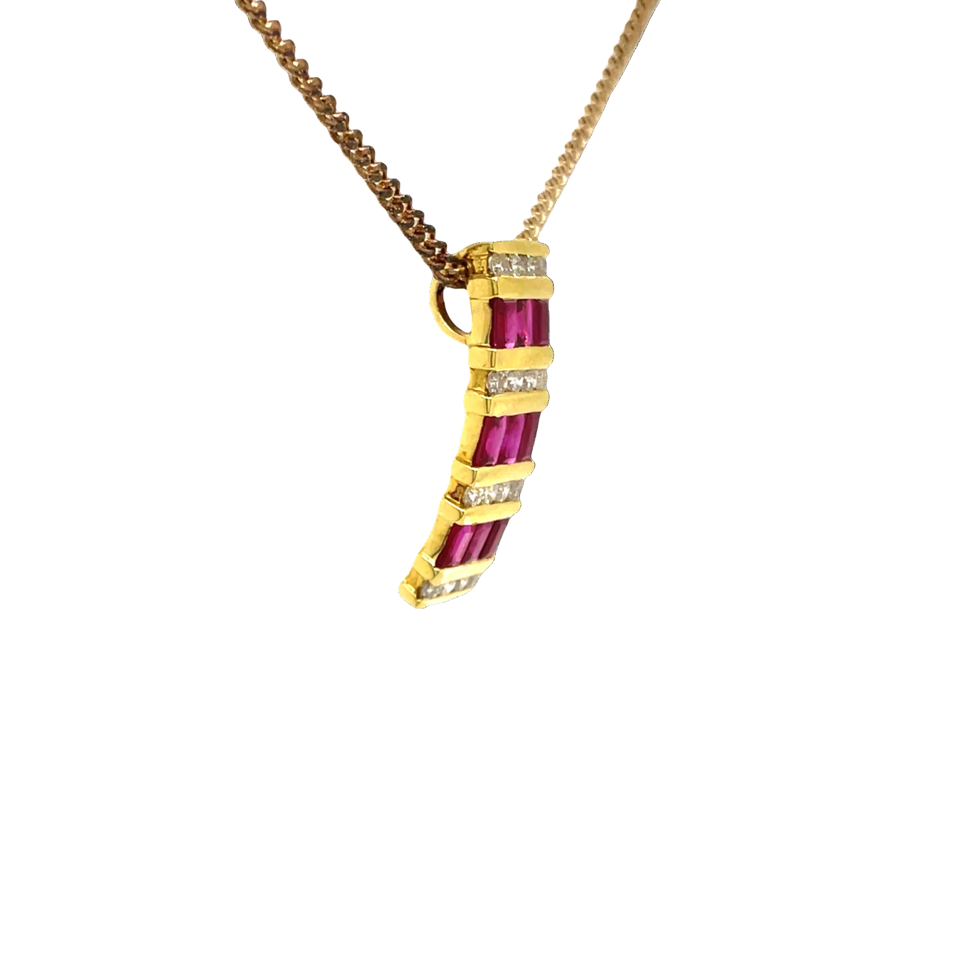 18ct Yellow Gold Ruby and Diamond Bar Pendant