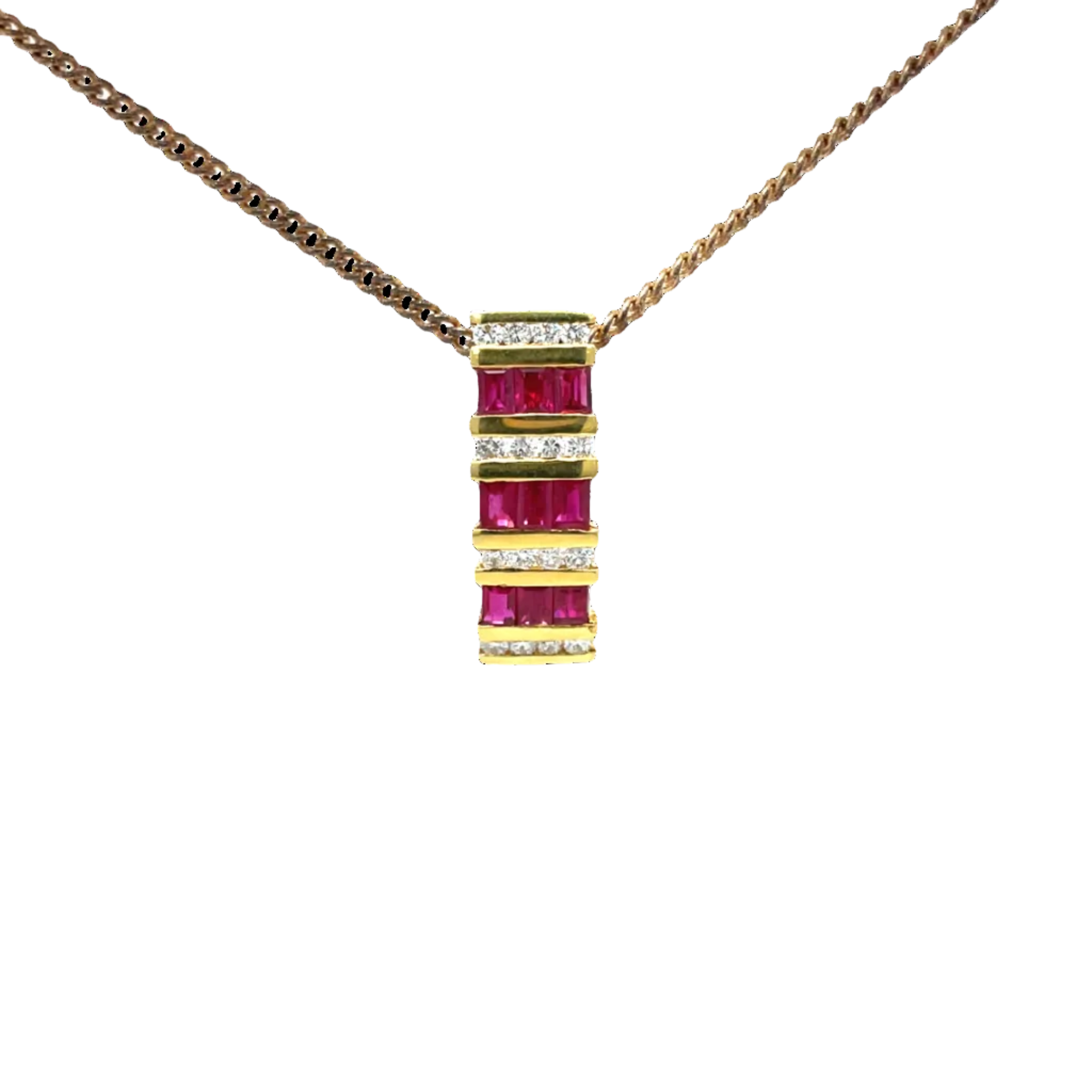 18ct Yellow Gold Ruby and Diamond Bar Pendant