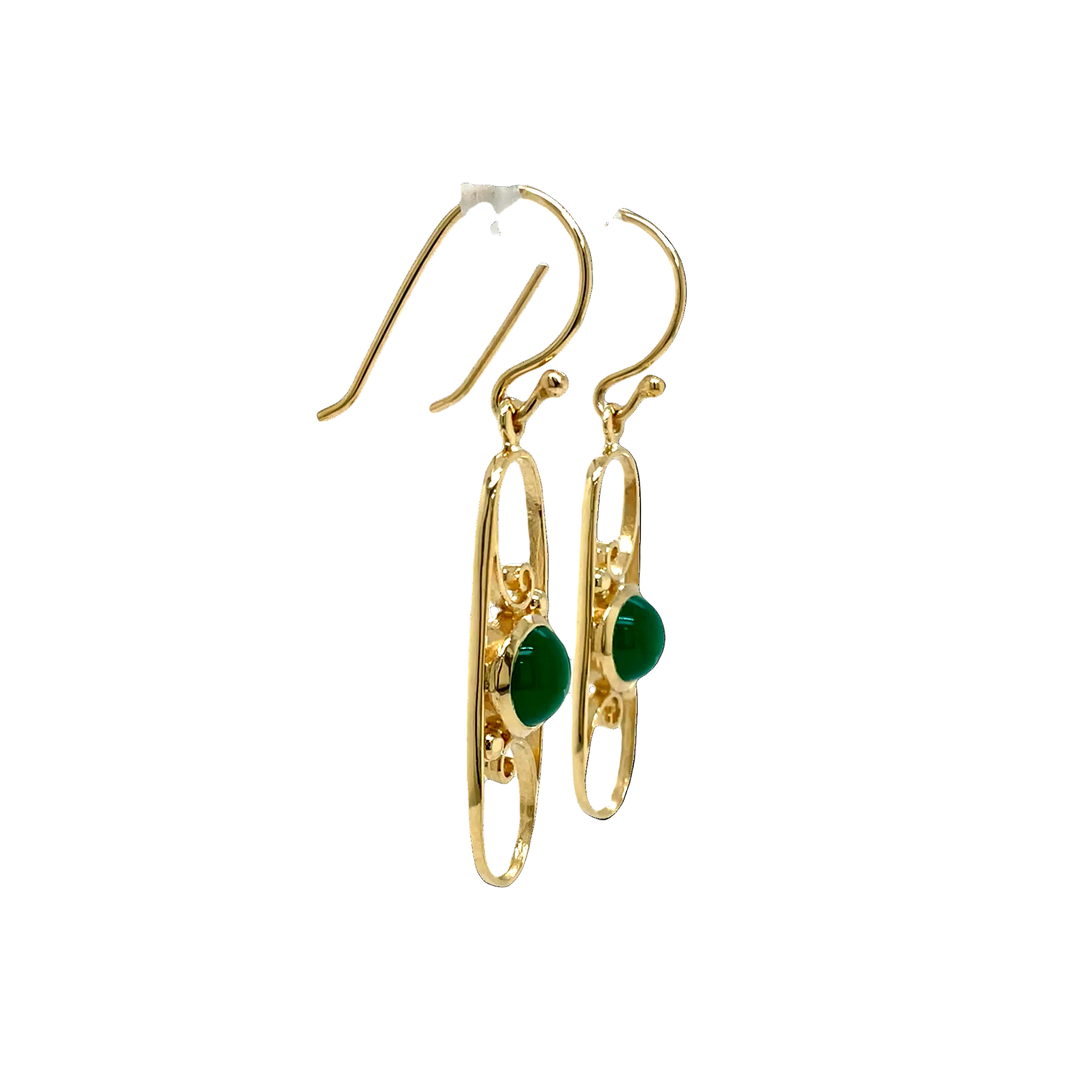 9ct Yellow Gold Art Deco Green Agate Earrings