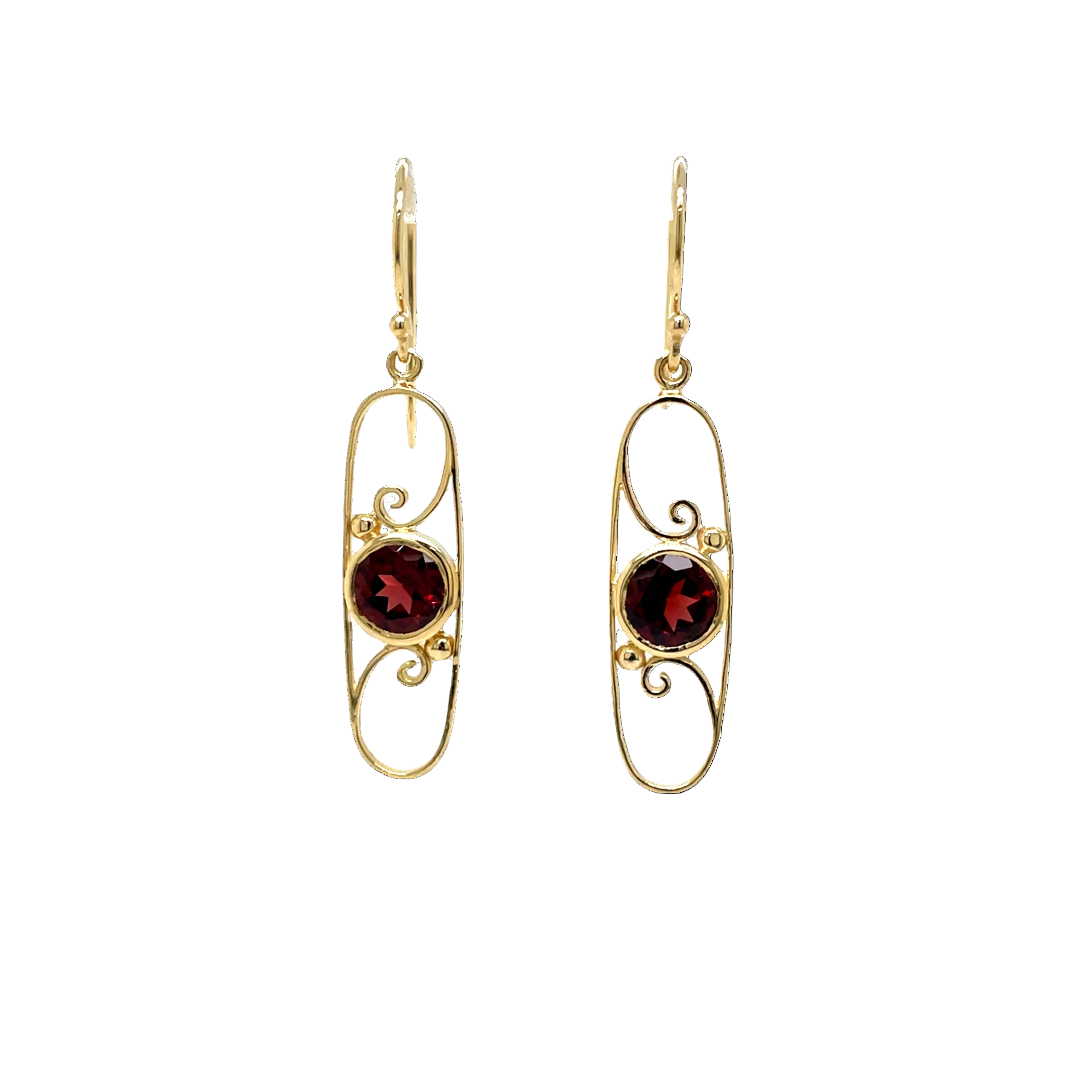 9ct Yellow Gold Art Deco Garnet Earrings