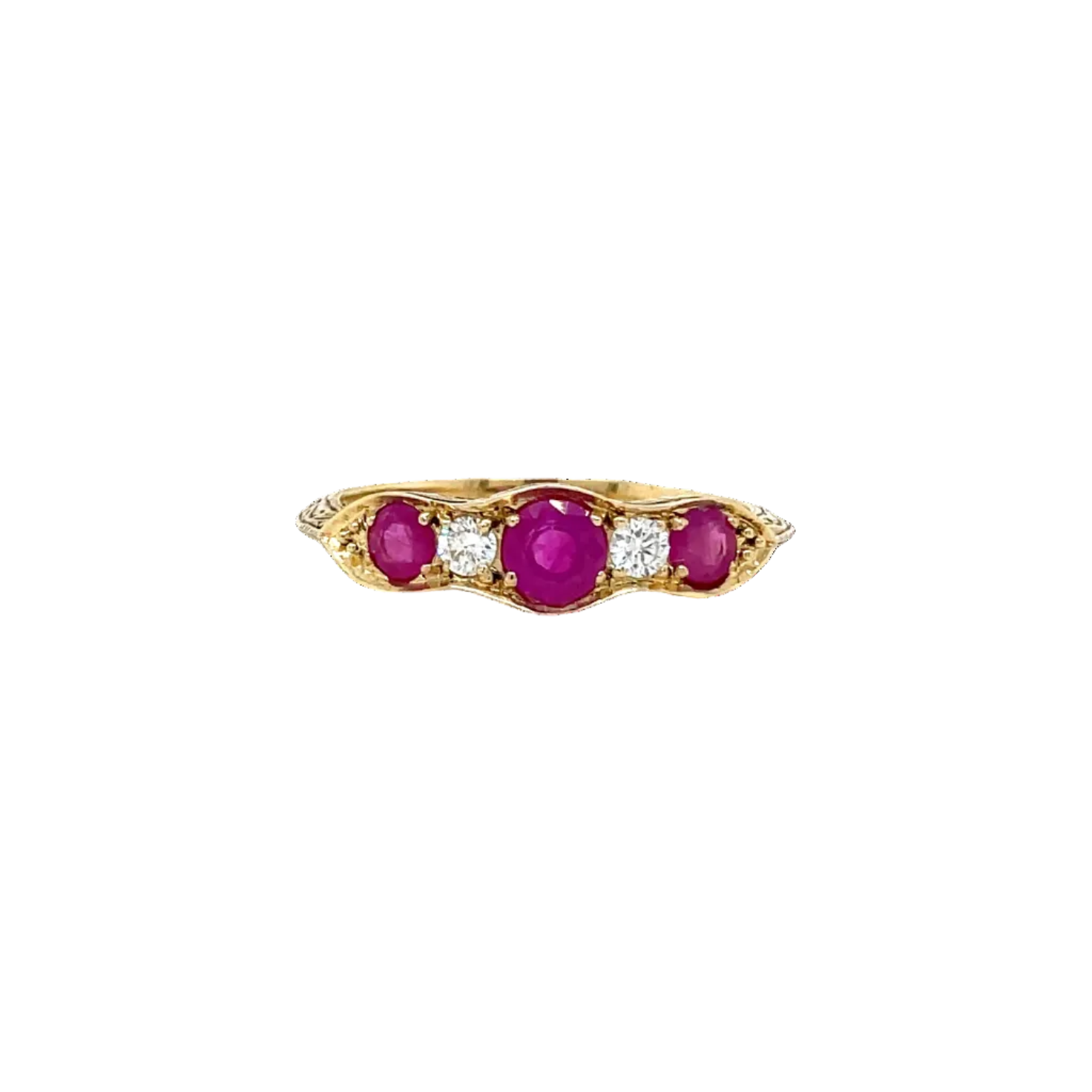 9ct Yellow Gold Art Deco Natural Rubies and Diamond Dress Ring
