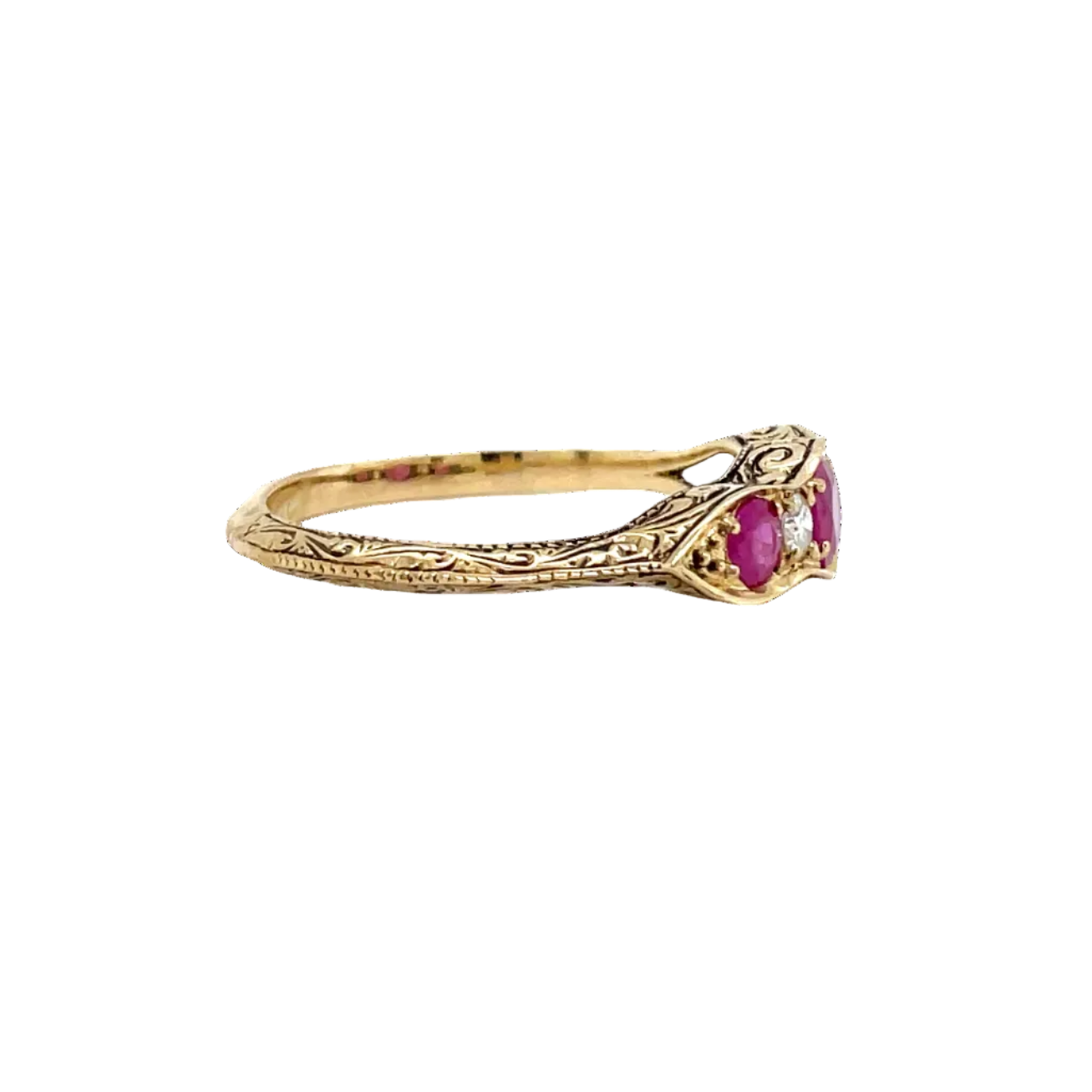 9ct Yellow Gold Art Deco Natural Rubies and Diamond Dress Ring