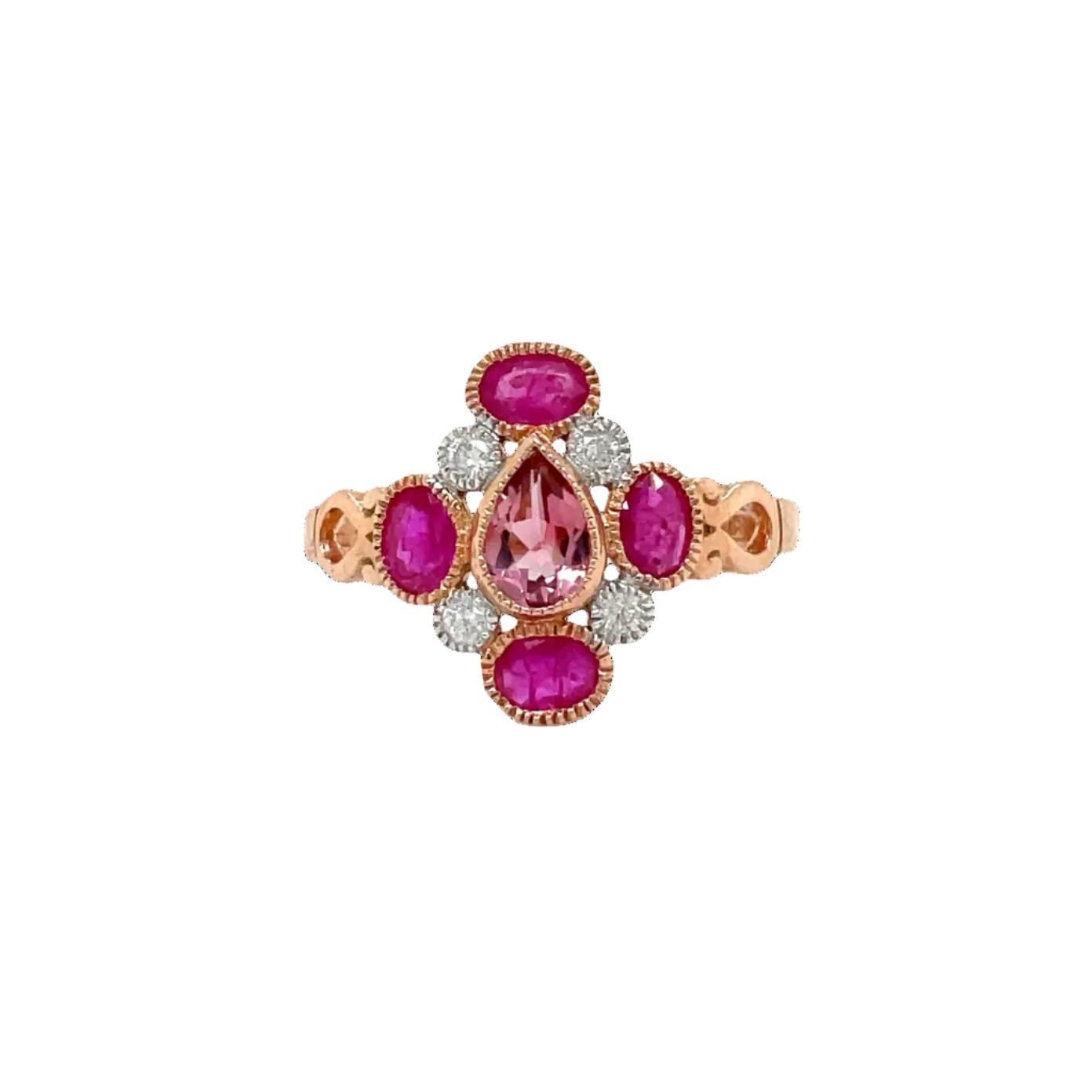 9ct Rose Gold Multi-Coloured Stone Art Deco Dress Ring