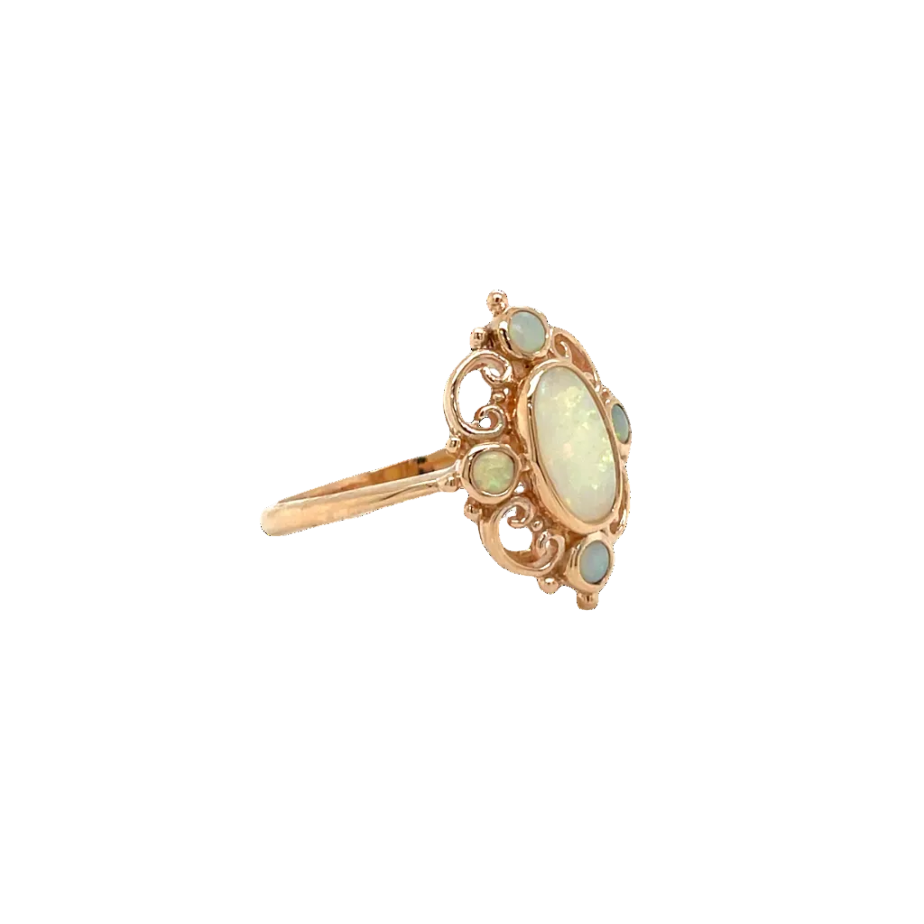 9ct Rose Gold Solid White Opal Art Deco Dress Ring