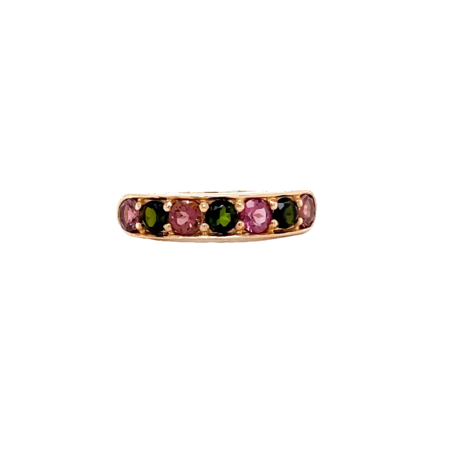 9ct Rose Gold Pink and Green Tourmaline Band Ring