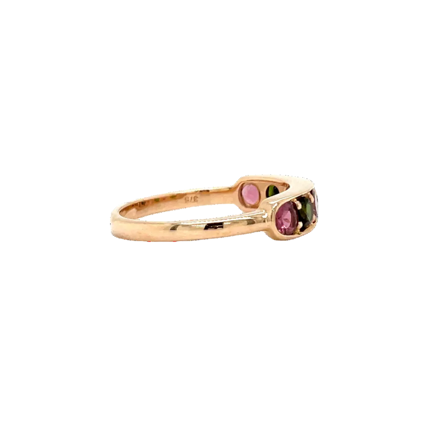 9ct Rose Gold Pink and Green Tourmaline Band Ring