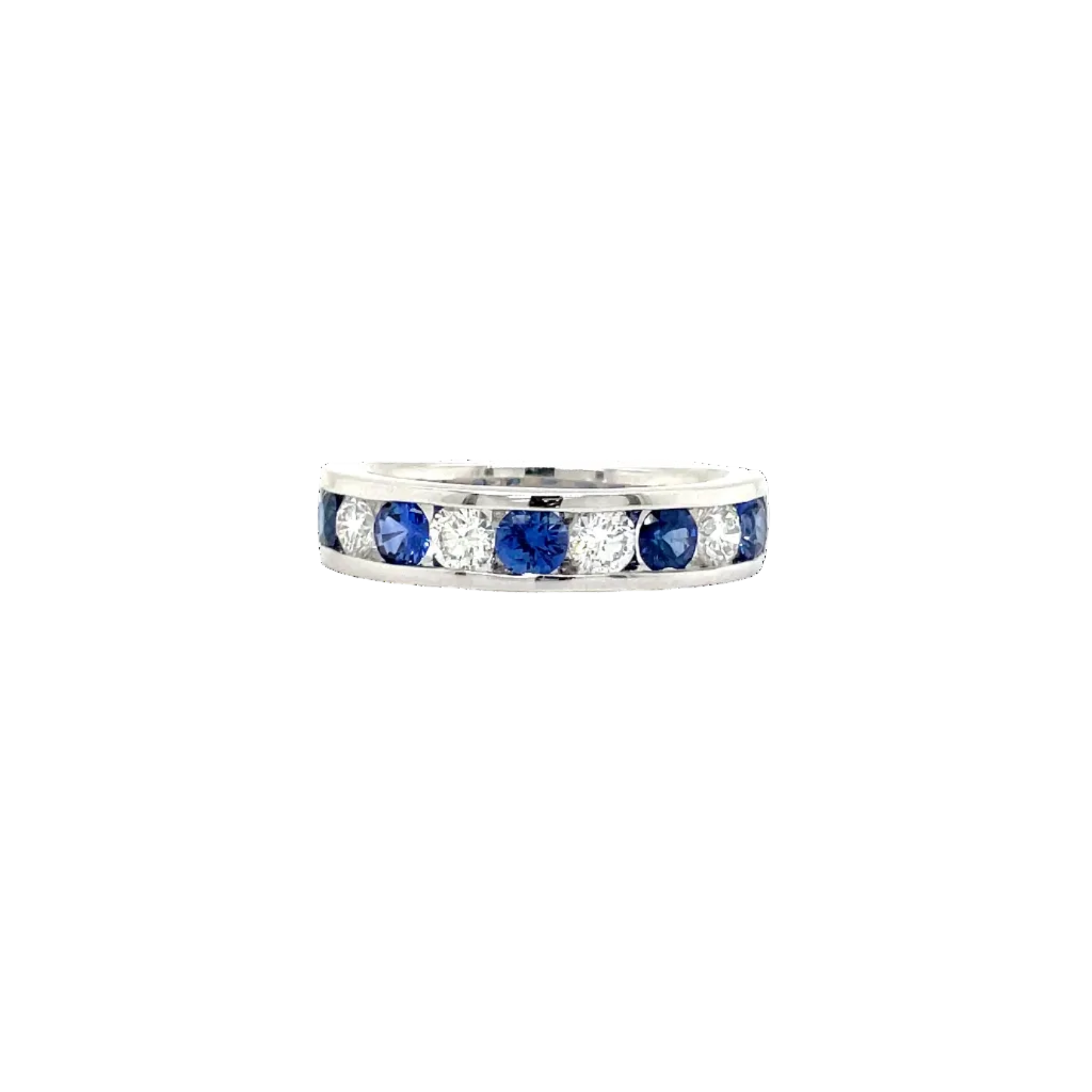 18ct White Gold Sapphire and Natural Diamond Band Ring