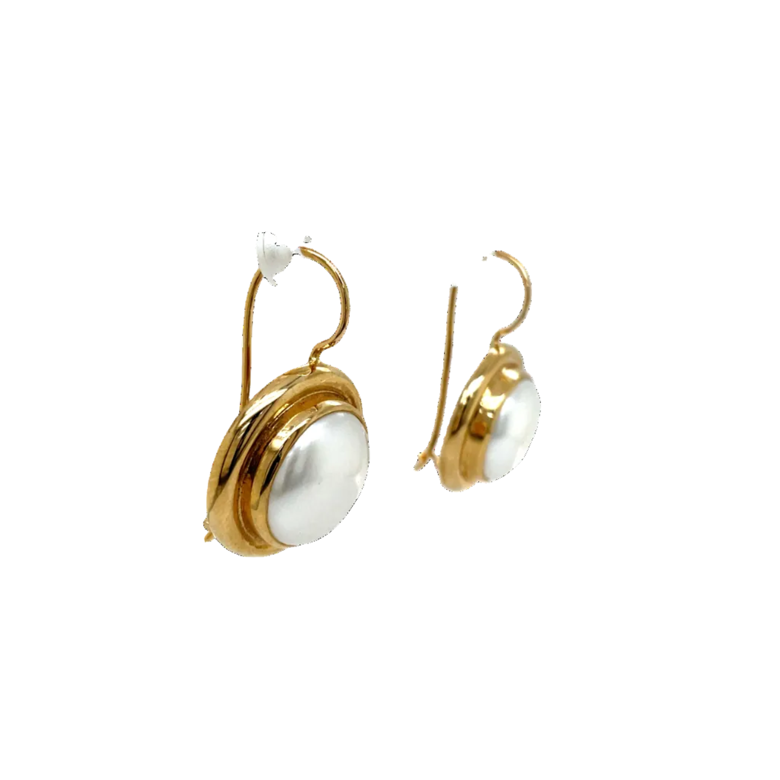 9ct Yellow Gold Large Mabe Pearl Drop Earrings