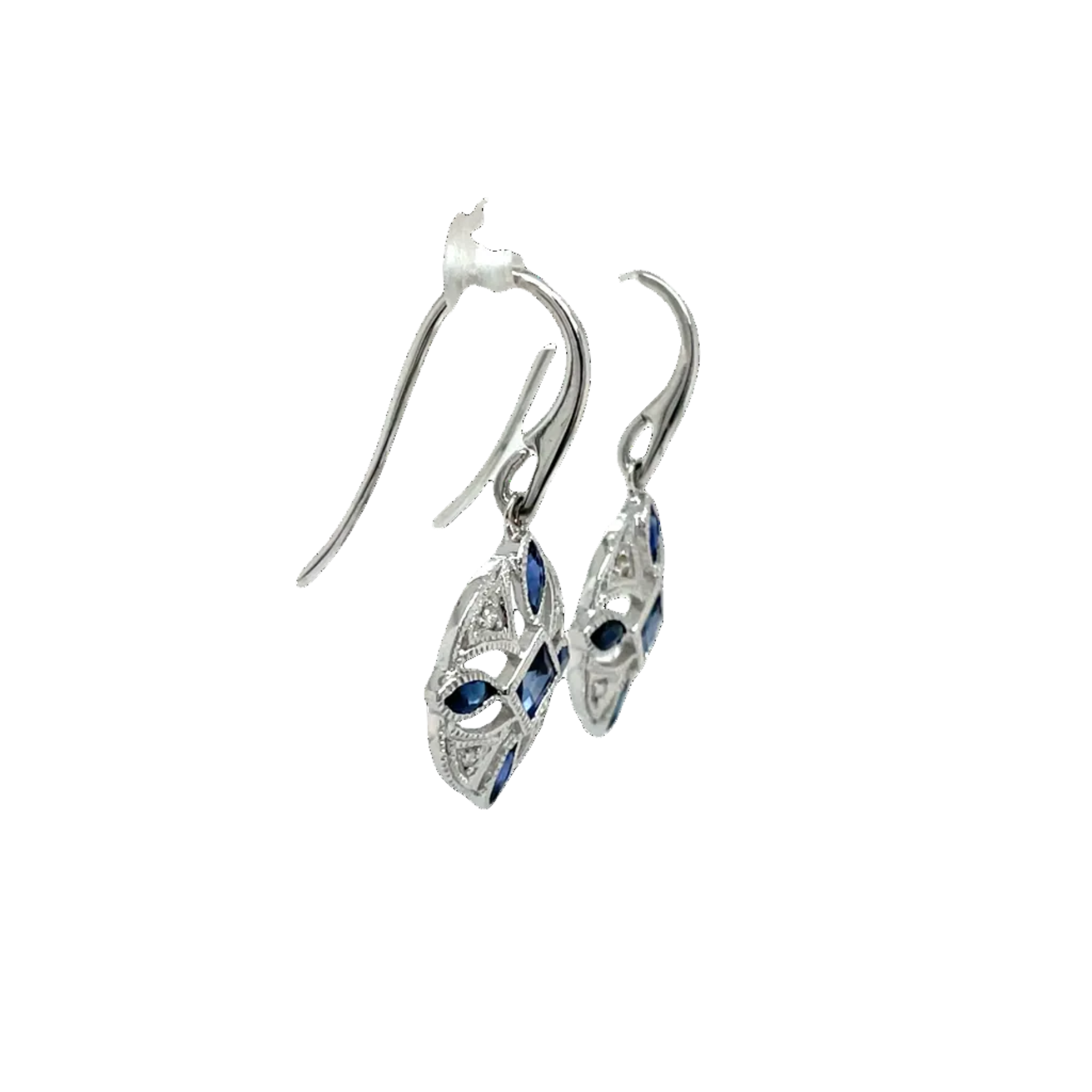 9ct White Gold Sapphire and Diamond Art Deco Earrings