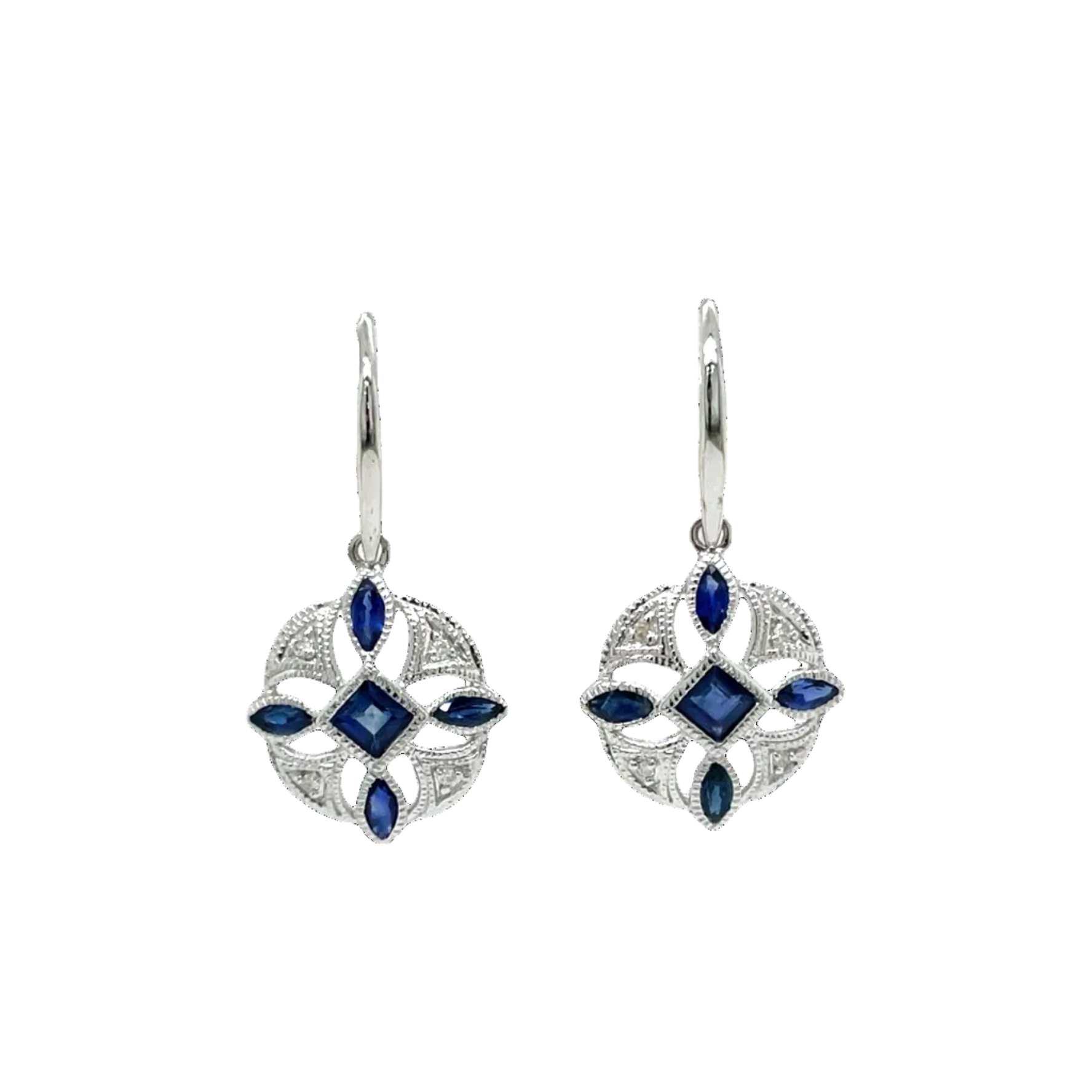 9ct White Gold Sapphire and Diamond Art Deco Earrings