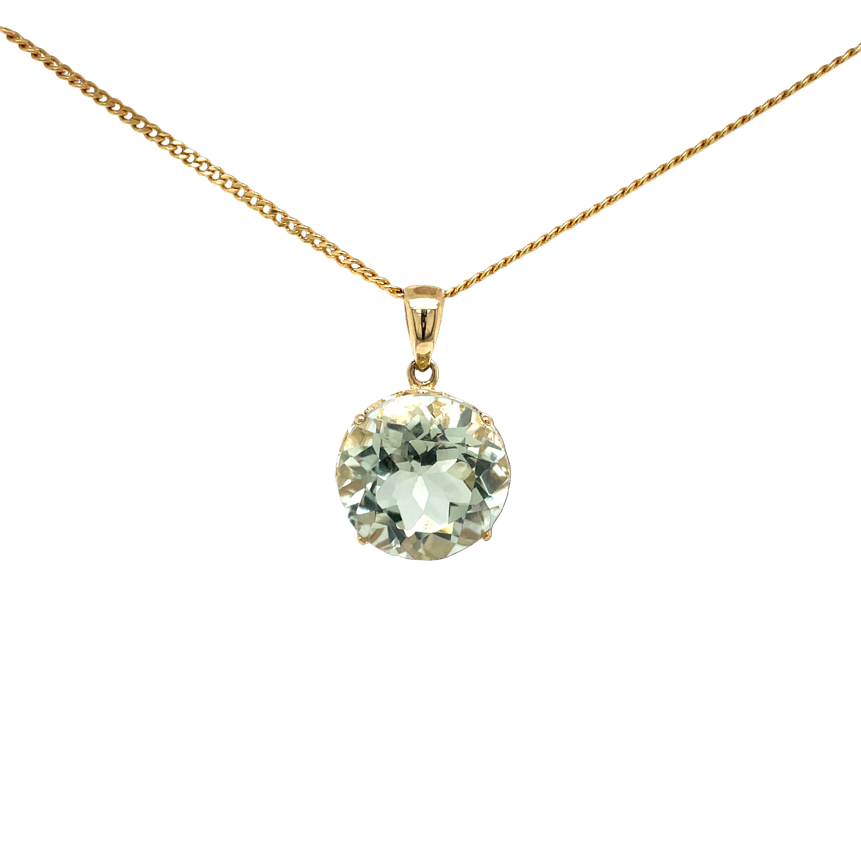 9ct Yellow Gold Ornate Cage Green Amethyst Pendant
