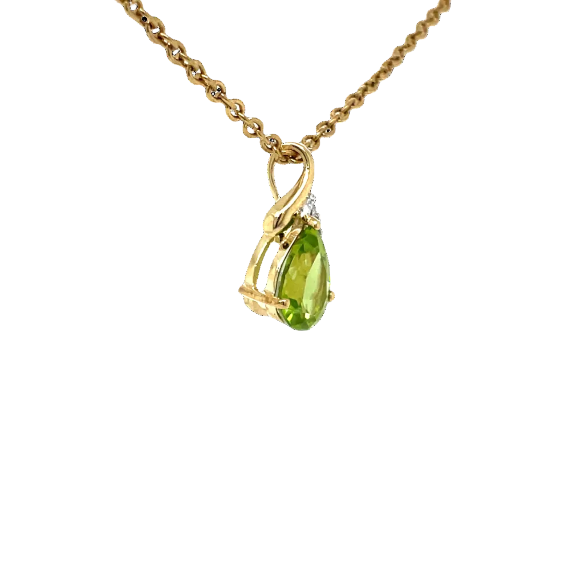 9ct Yellow Gold Pear Peridot and Natural Diamond Pendant
