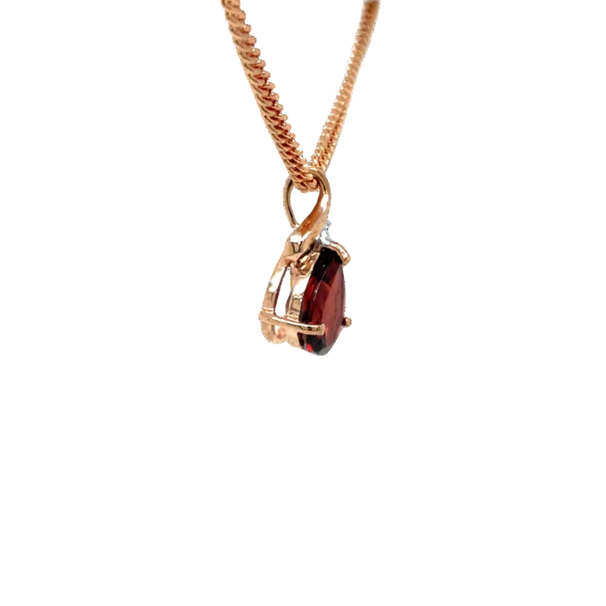 9ct Rose Gold Pear Garnet and Natural Diamond Pendant