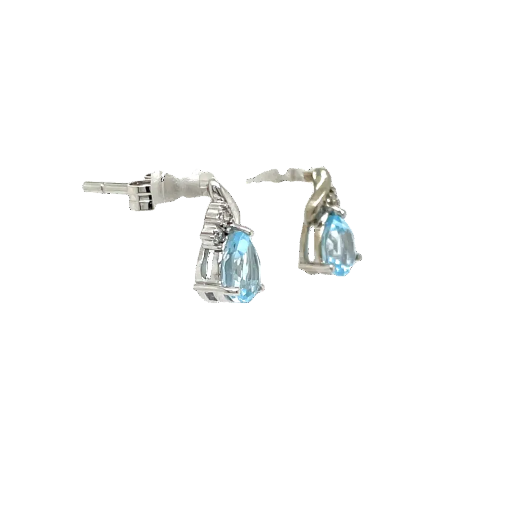 9ct White Gold Pear Blue Topaz and Natural Diamond Stud Earrings