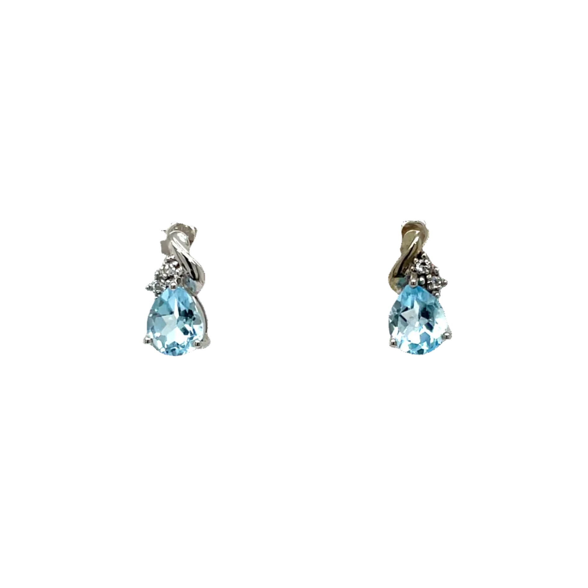 9ct White Gold Pear Blue Topaz and Natural Diamond Stud Earrings