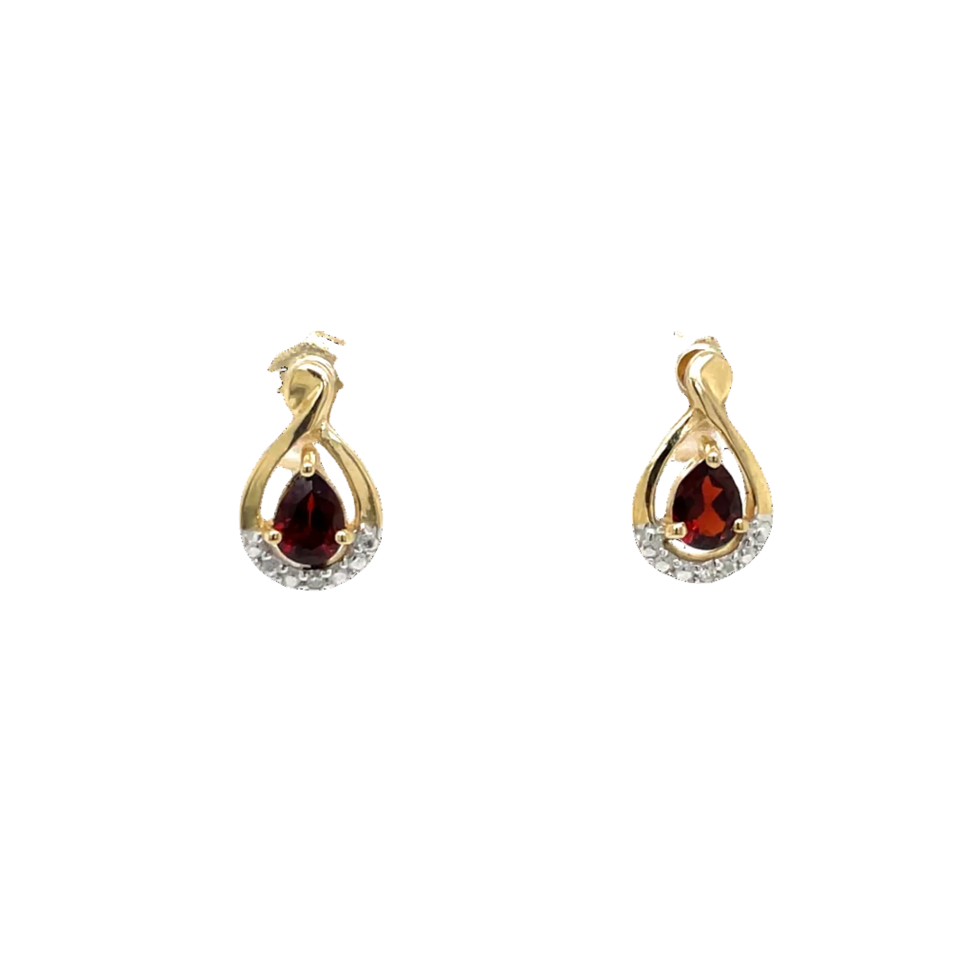 9ct Yellow Gold Pear Garnet and Natural Diamond Stud Earrings