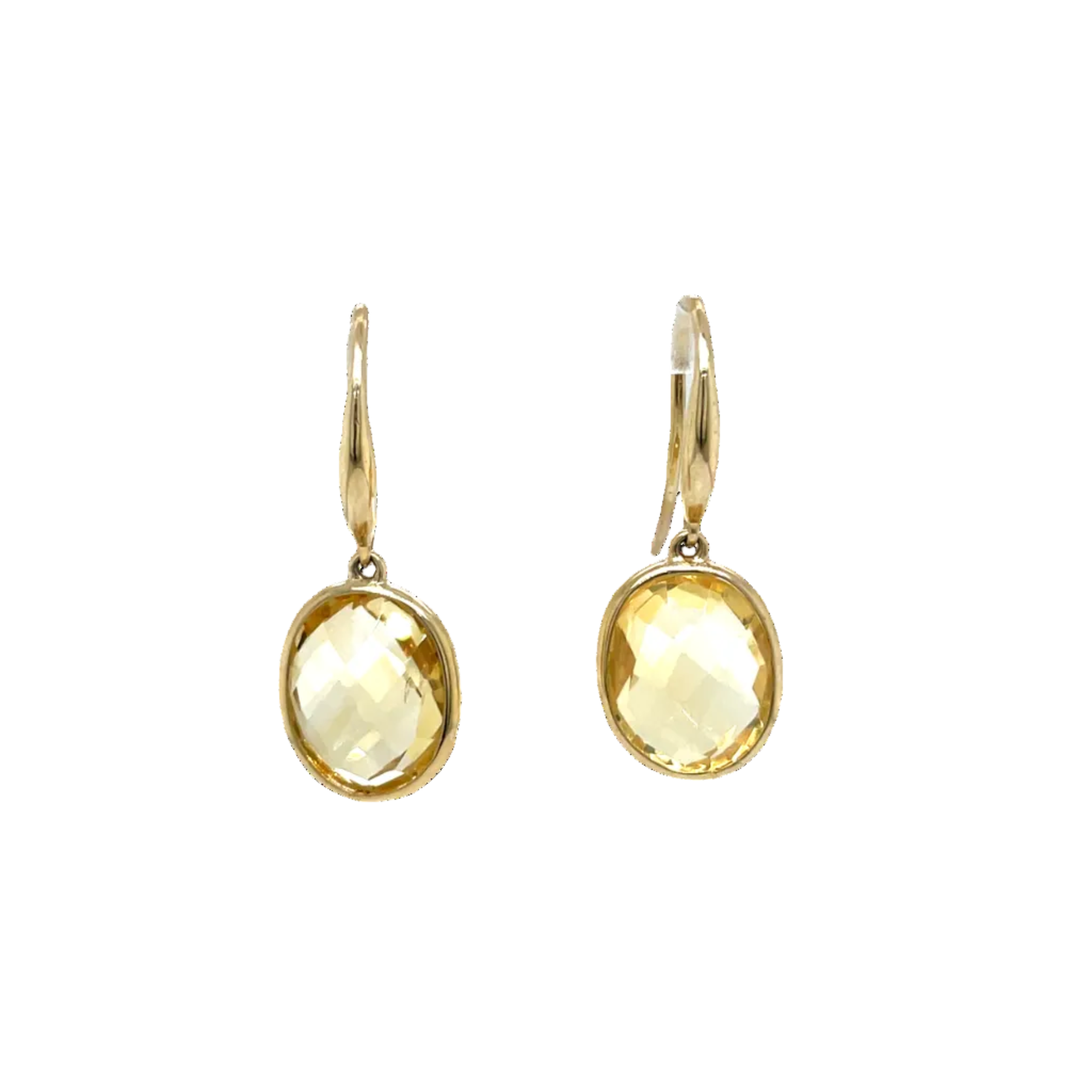 9ct Yellow Gold Checkerboard Cut Citrine Drop Earrings