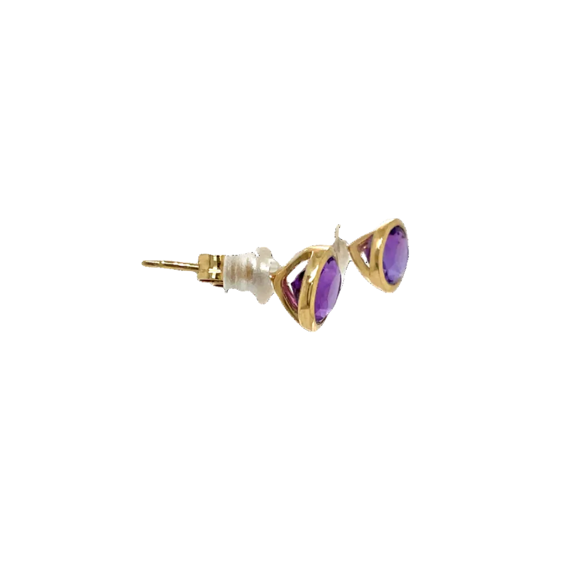 9ct Yellow Gold Round Amethyst Bezel Stud Earrings
