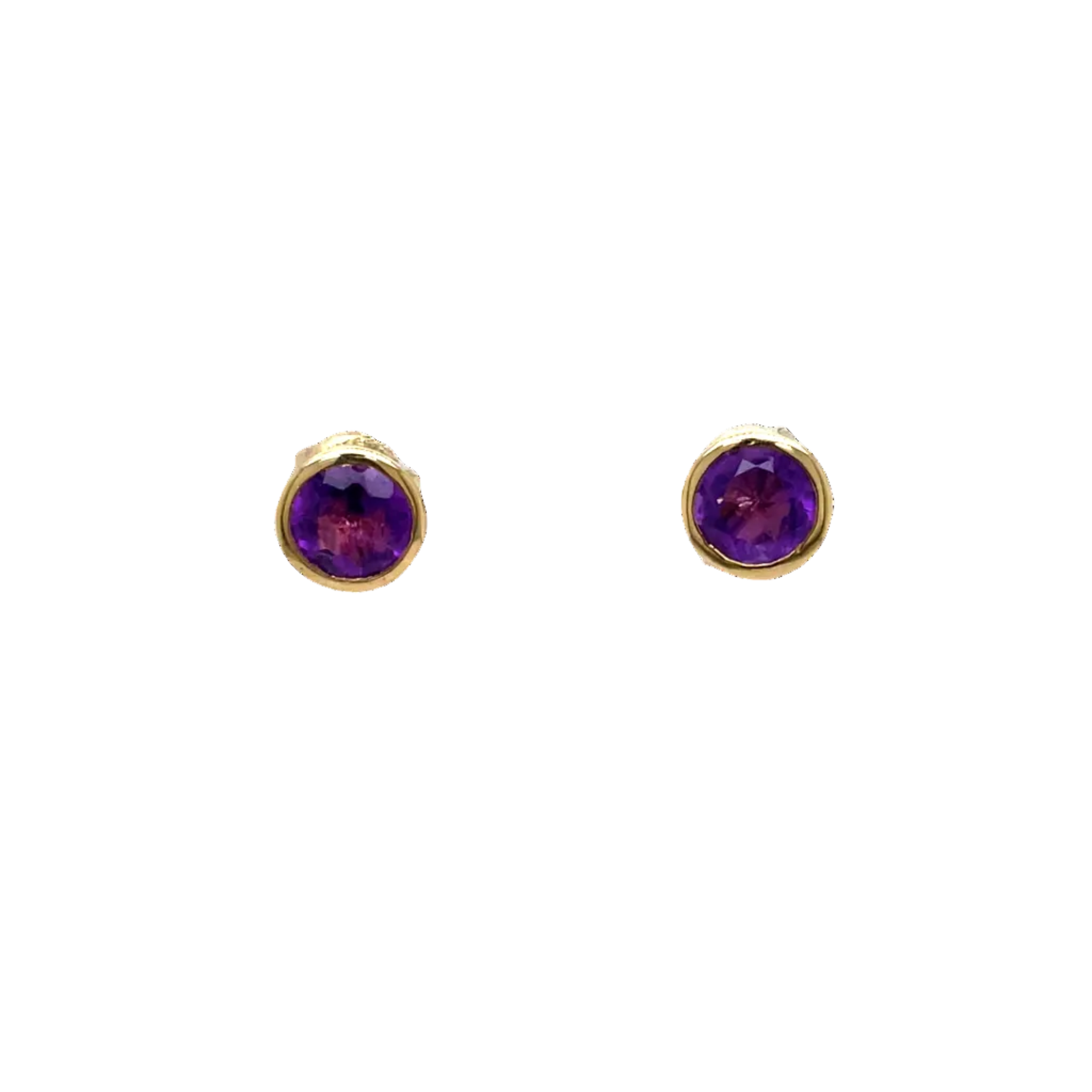 9ct Yellow Gold Round Amethyst Bezel Stud Earrings