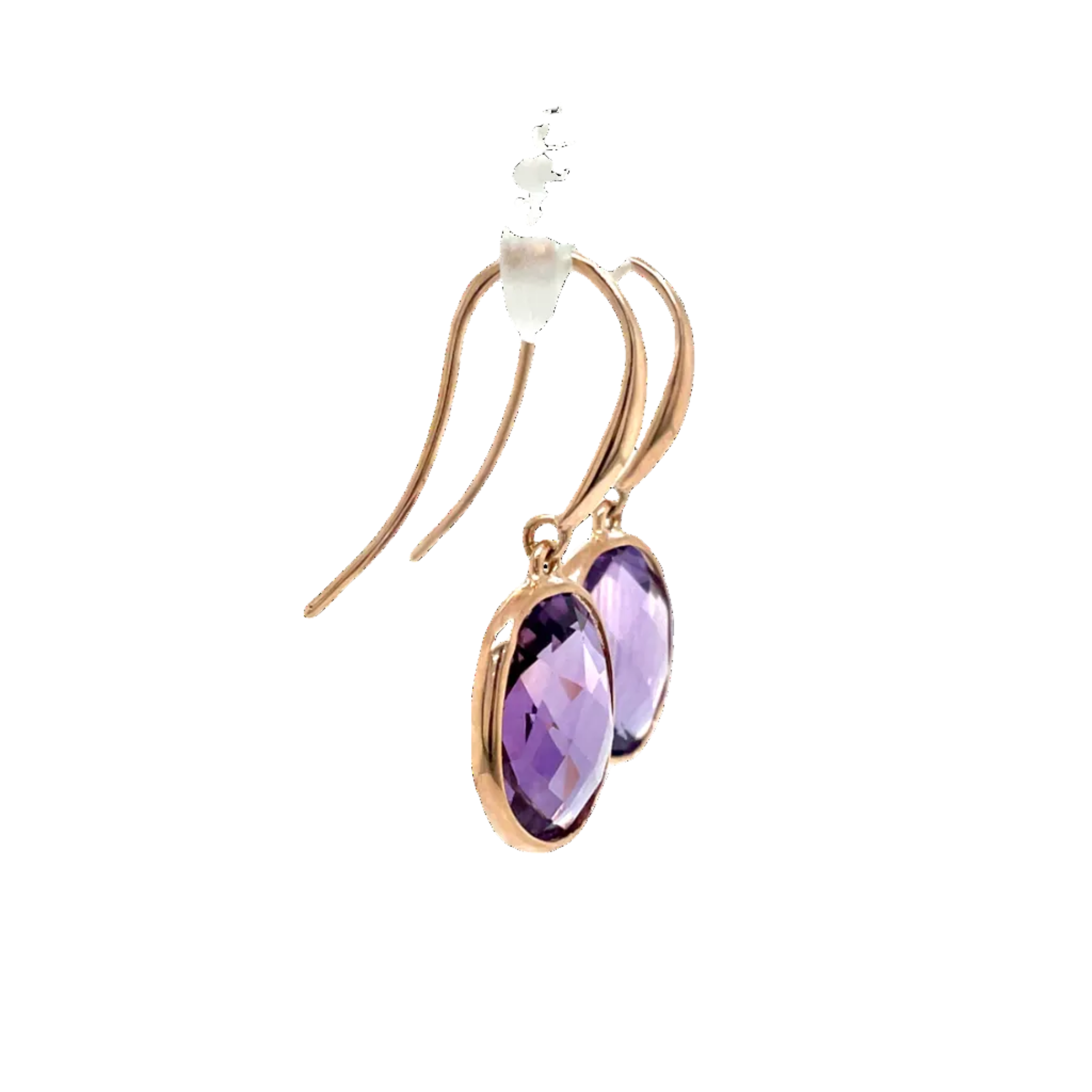 9ct Rose Gold Oval Amethyst Drop Earrings