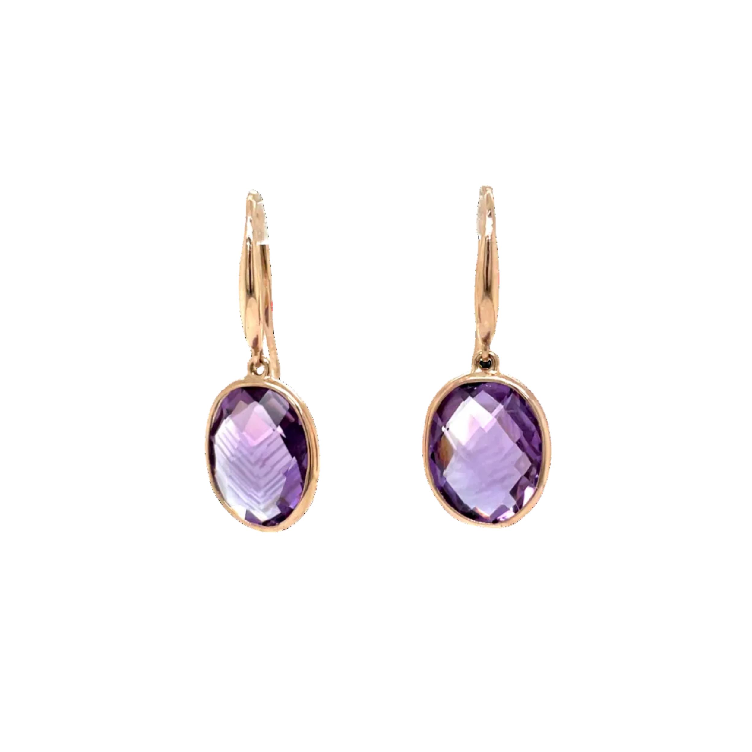9ct Rose Gold Oval Amethyst Drop Earrings