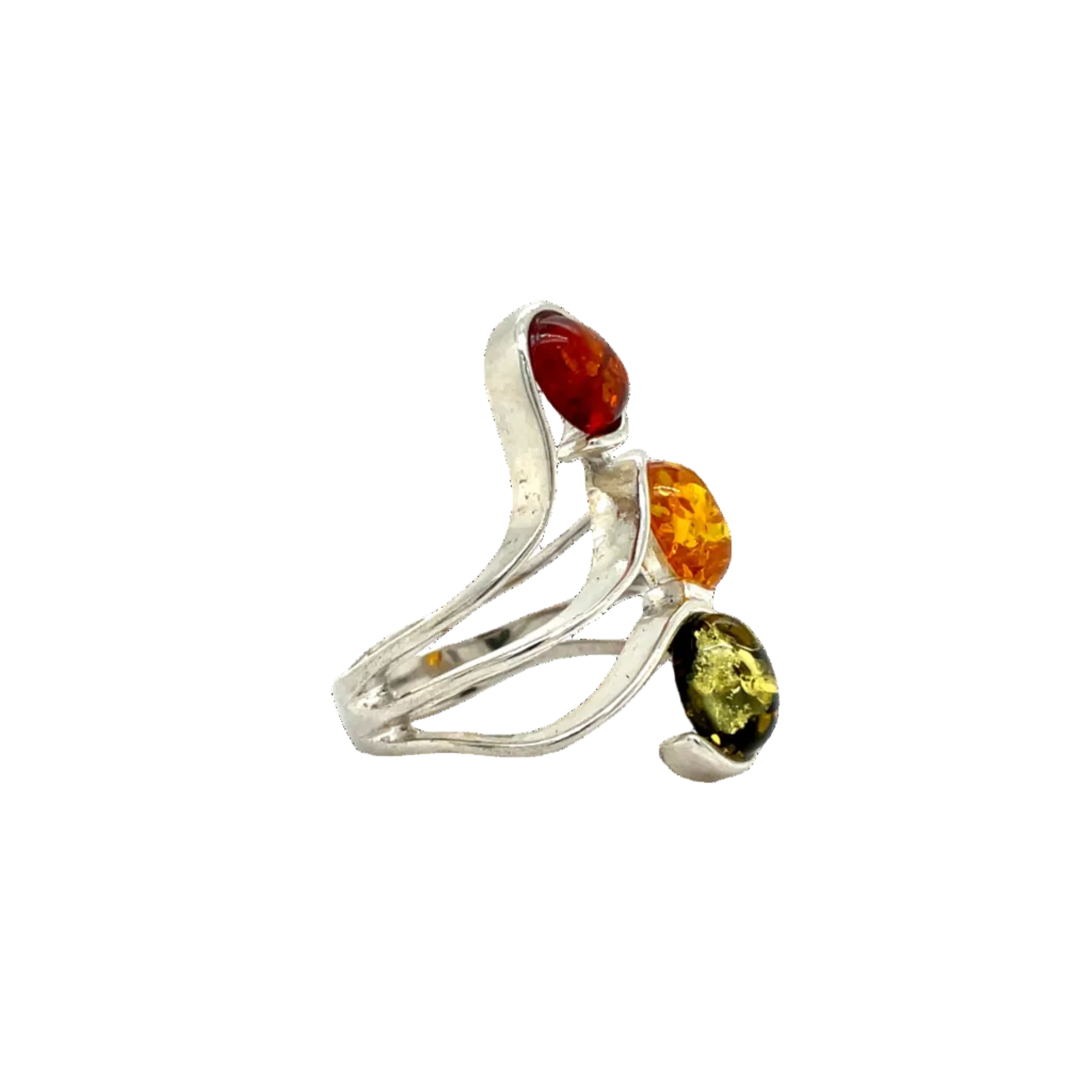 Sterling Silver Multi-Coloured Amber Dress Ring
