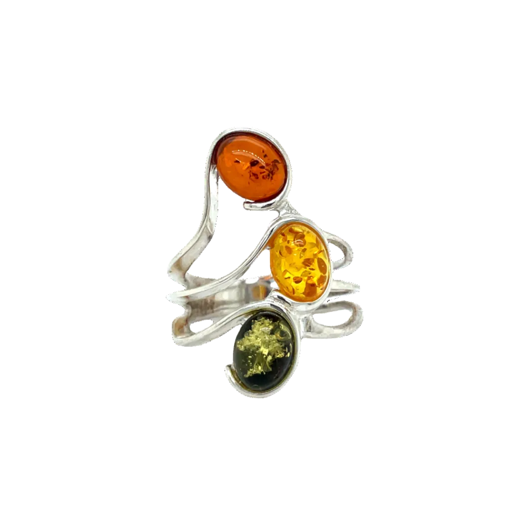 Sterling Silver Multi-Coloured Amber Dress Ring
