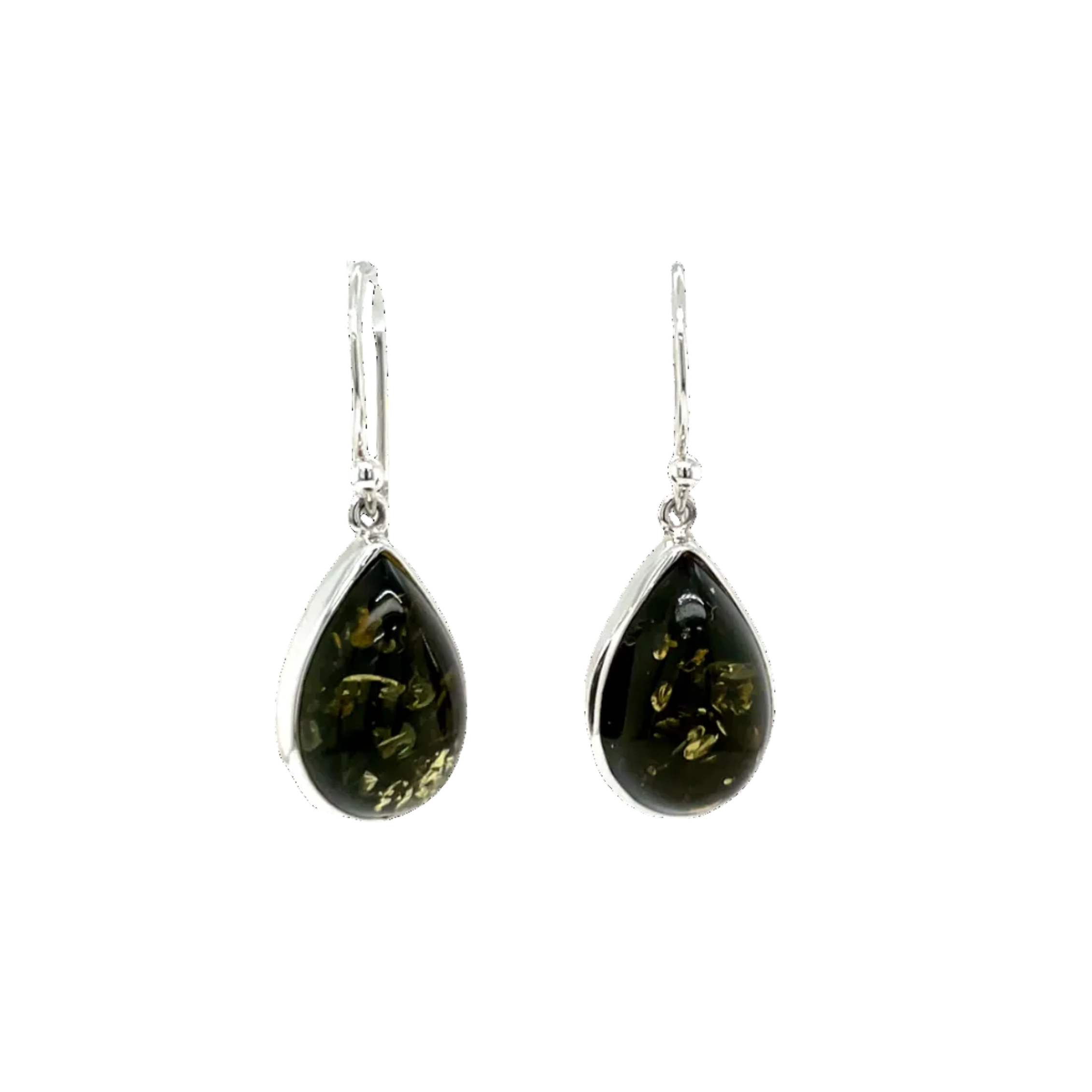 Sterling Silver Teardrop Green Amber Earrings