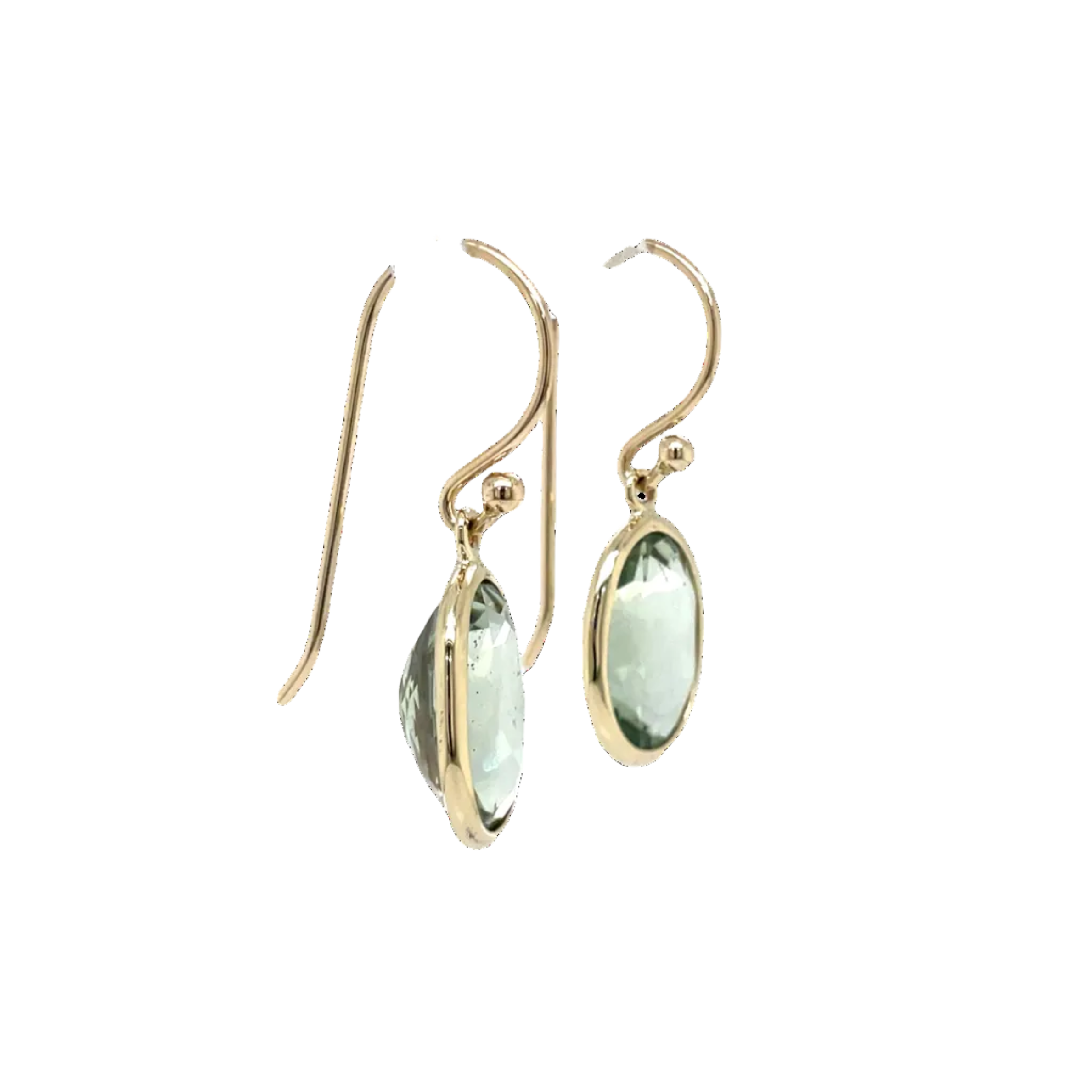 9ct Yellow Gold Oval Green Amethyst Drop Earrings