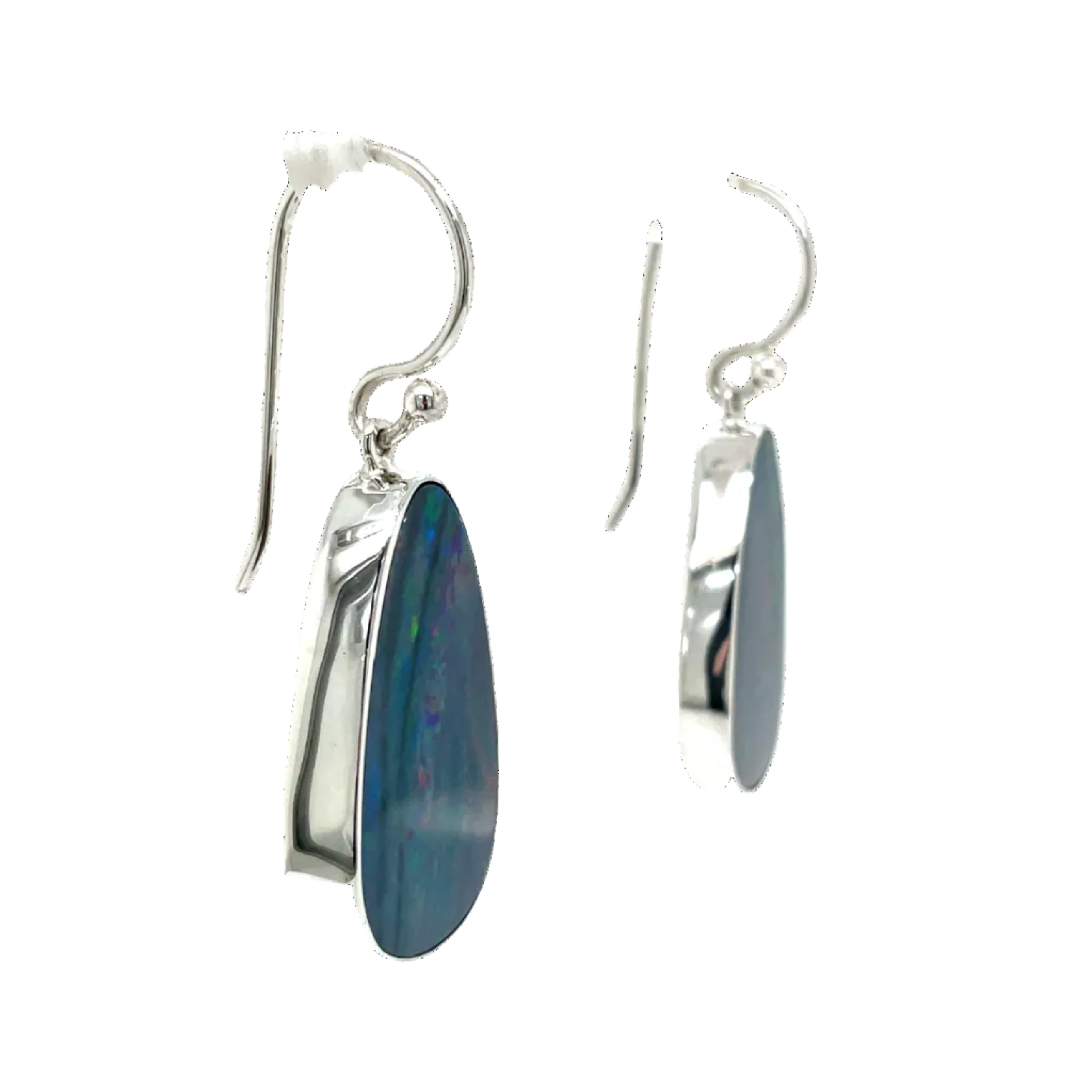 Sterling Silver Australian Doublet Opal Freeform Drop Earrings