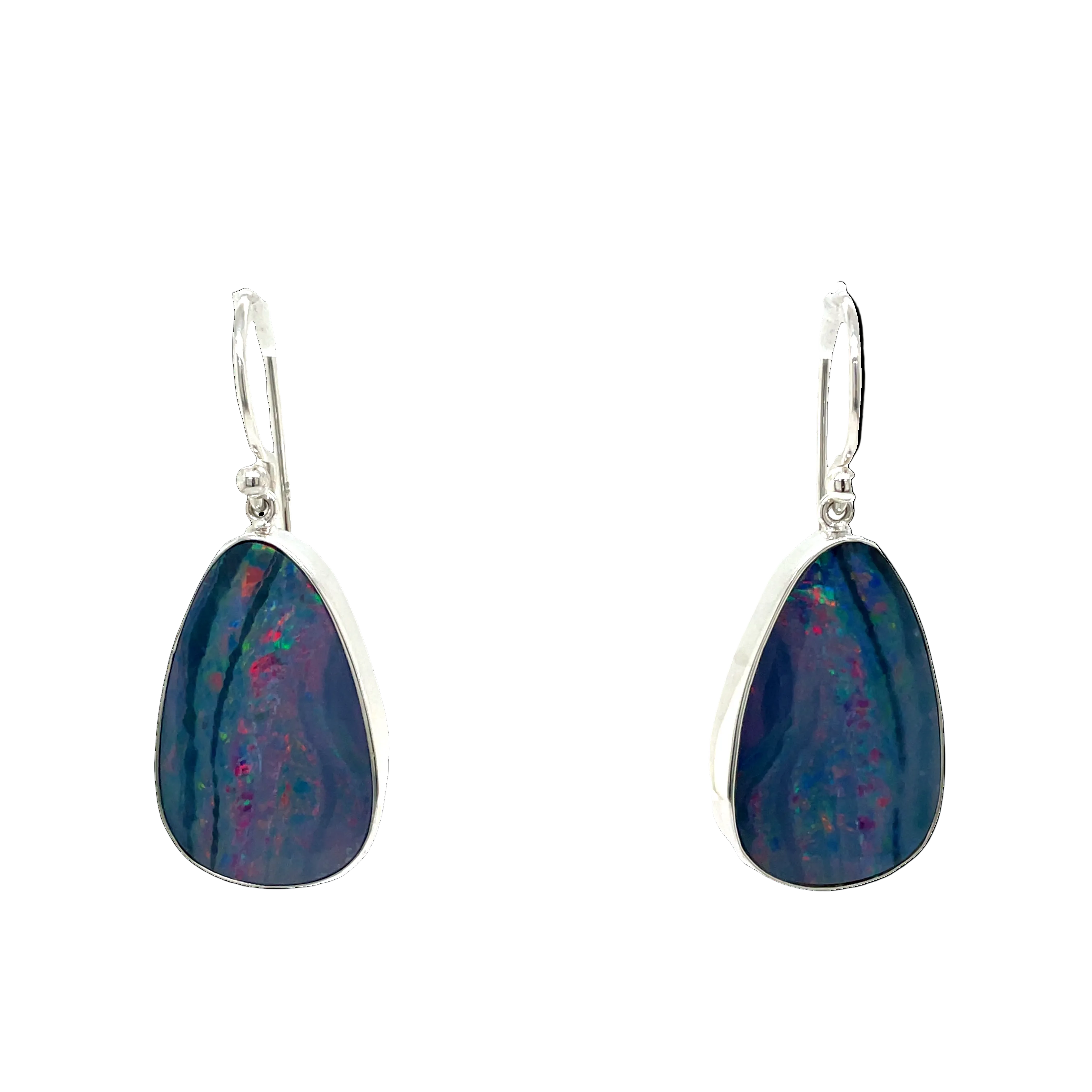 Sterling Silver Australian Doublet Opal Freeform Drop Earrings