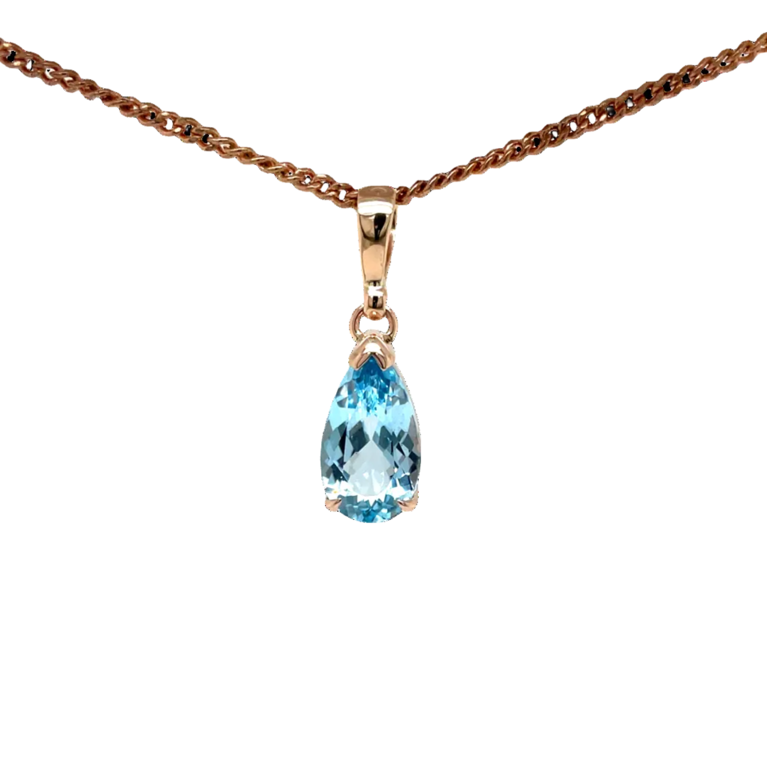 9ct Rose Gold Pear Shape Blue Topaz Pendant