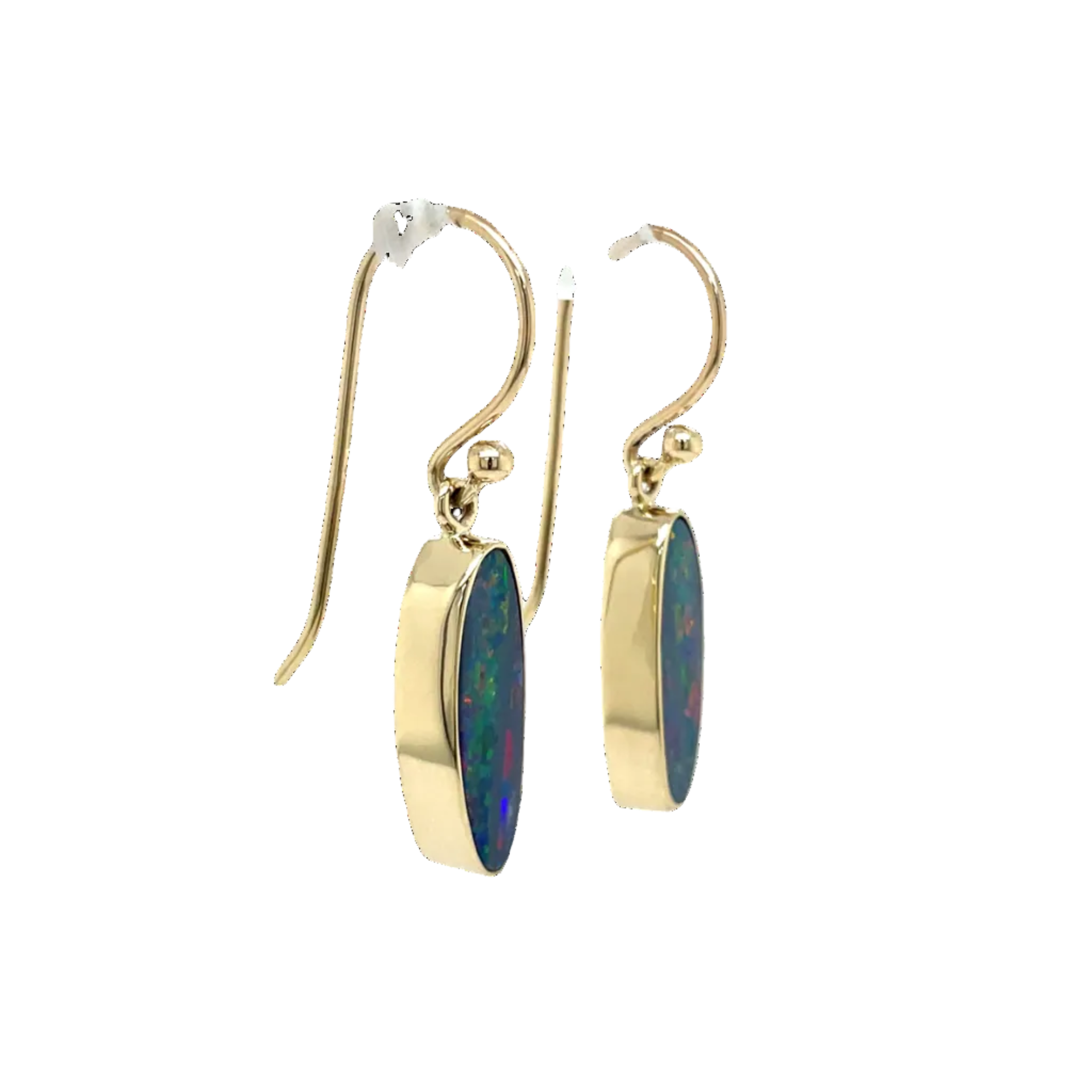 9ct Yellow Gold Australia Doublet Opal Drop Earrings