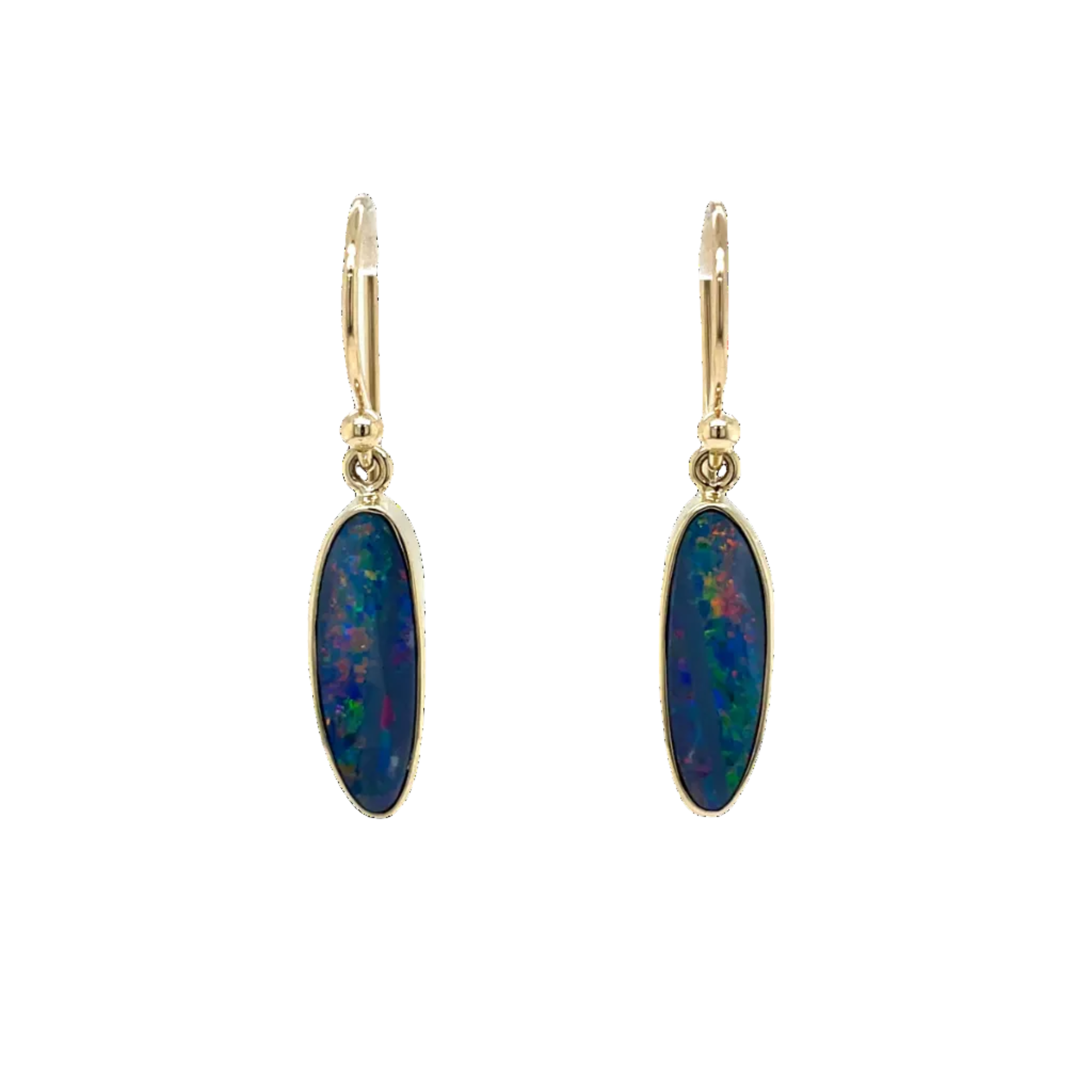 9ct Yellow Gold Australia Doublet Opal Drop Earrings
