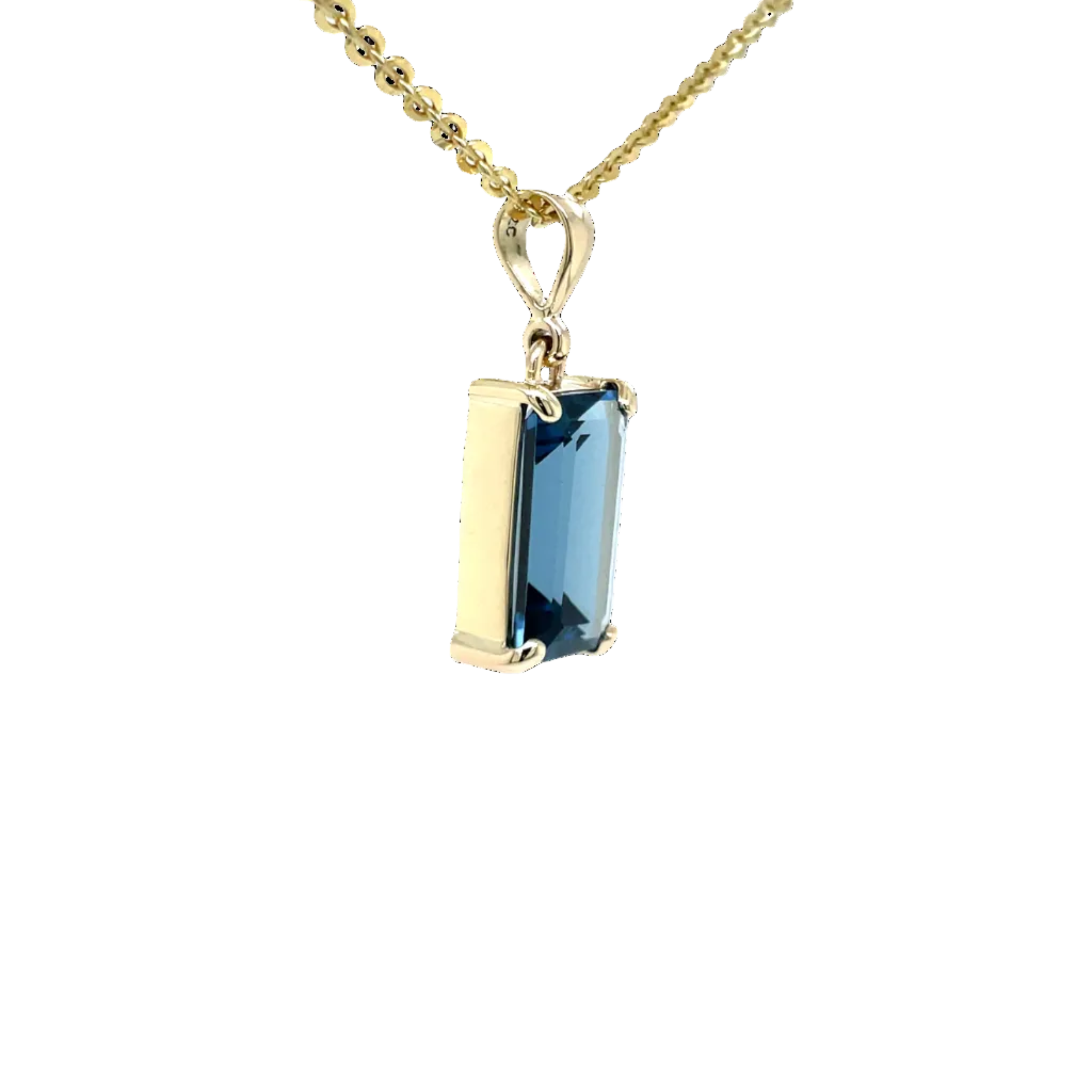 9ct Yellow Gold Emerald Cut London Blue Topaz Pendant