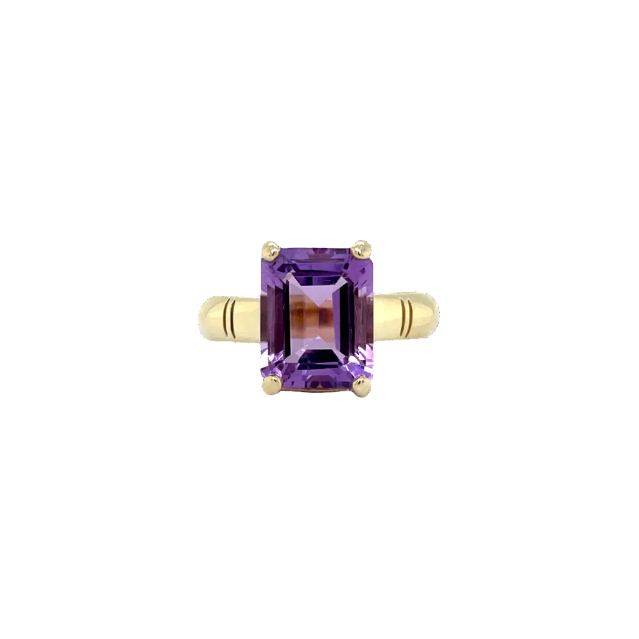 9ct Yellow Gold Emerald Cut Amethyst Dress Ring