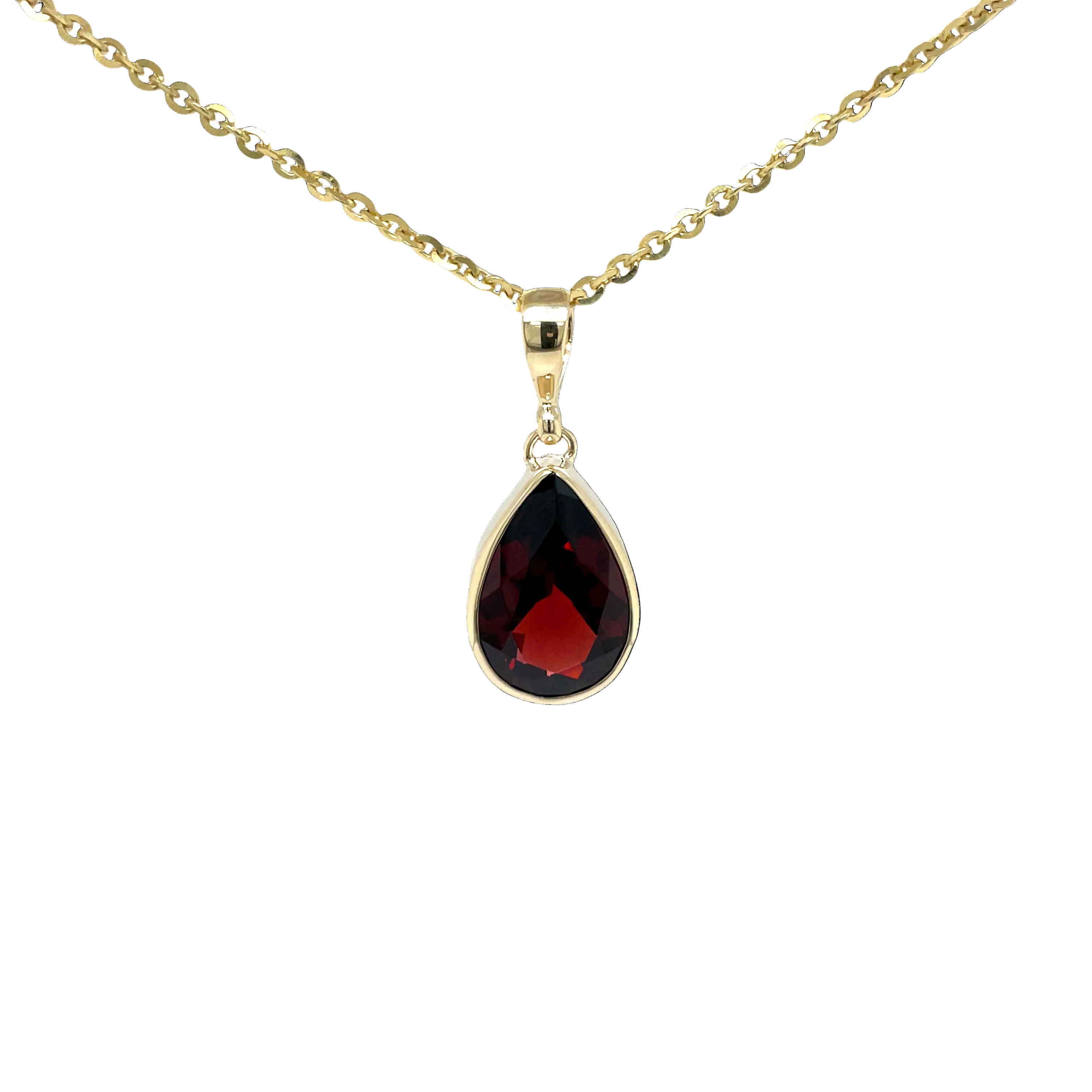 9ct Yellow Gold Pear Shape Garnet Pendant
