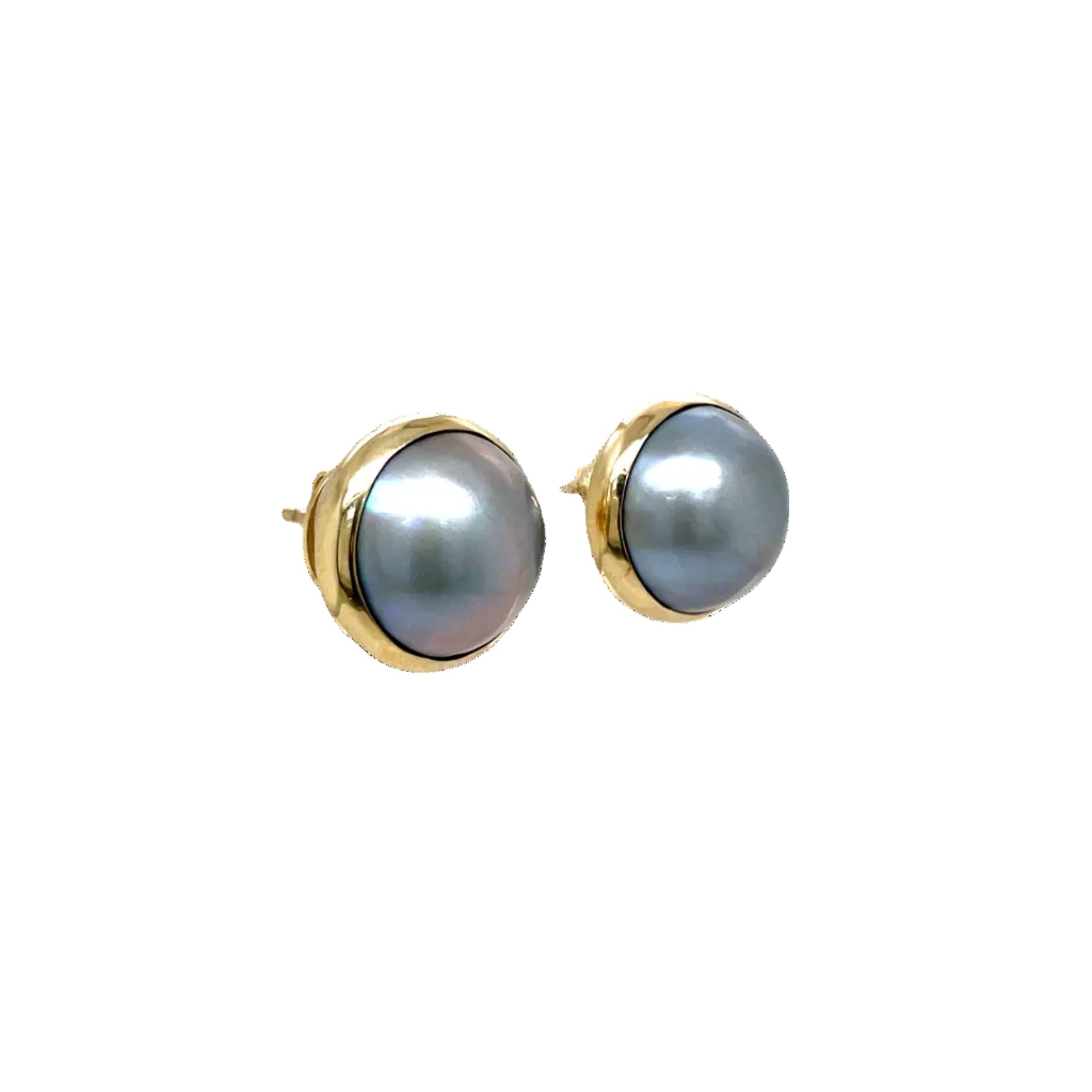 9ct Yellow Gold Grey Mabe Pearl Stud Earrings